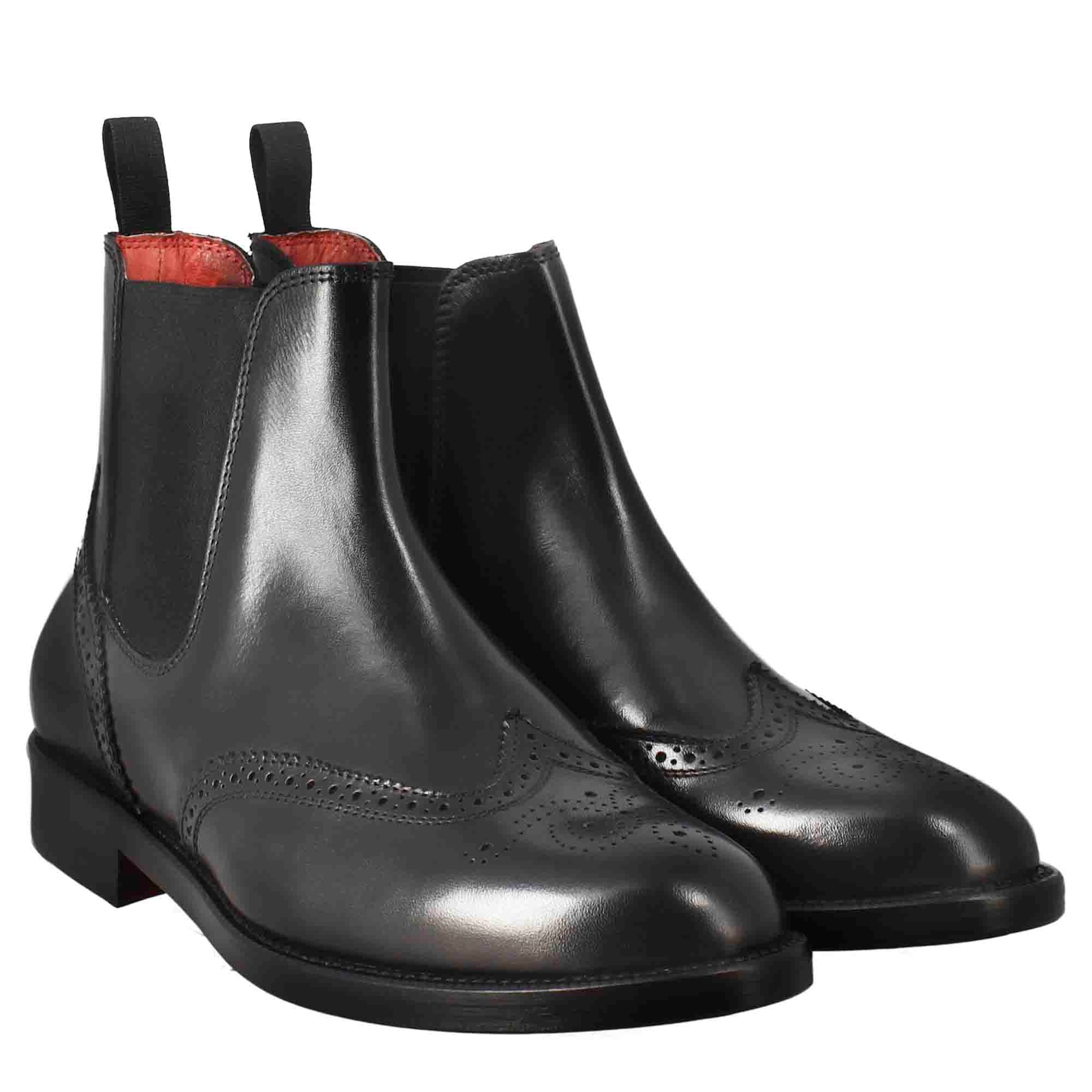 Stivaletto da donna chelsea con dettagli brogue in pelle colore nero - Image 7