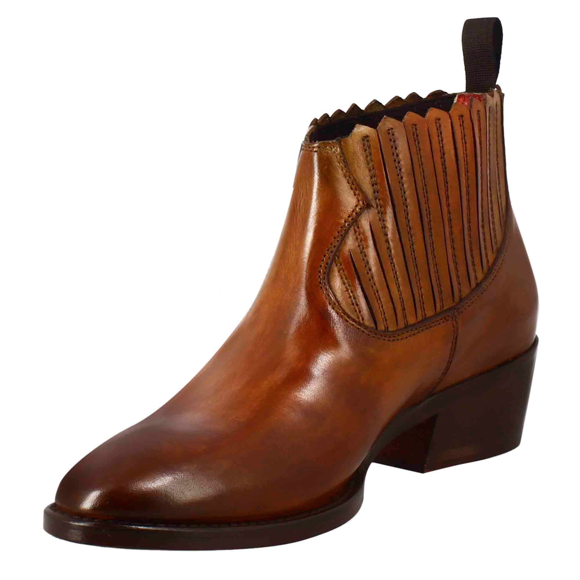 Stivaletto da donna con ritagli al collo in pelle colore marrone chiaro - Image 4