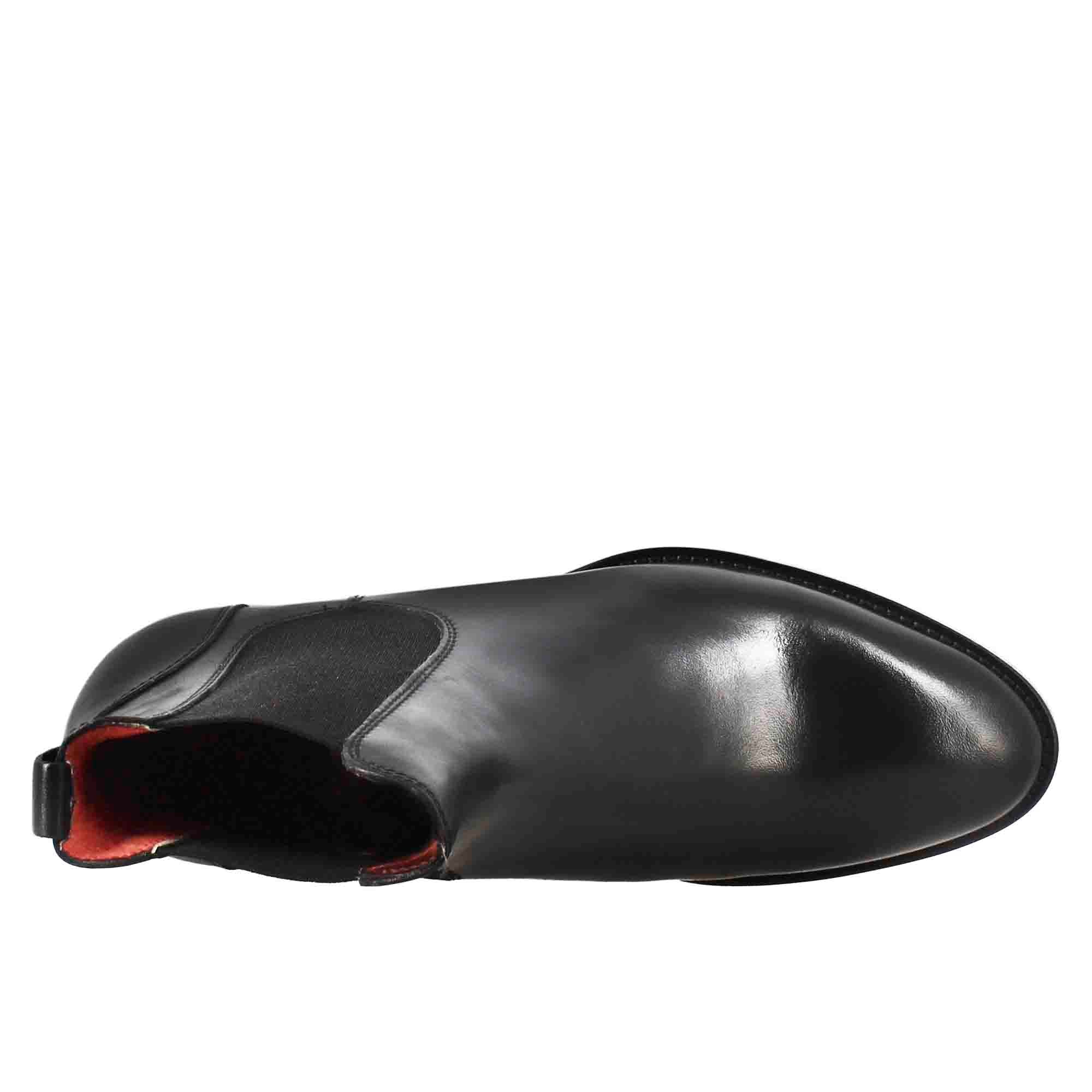 Stivaletto da donna chelsea liscio con tacco medio in pelle colore nero - Image 5