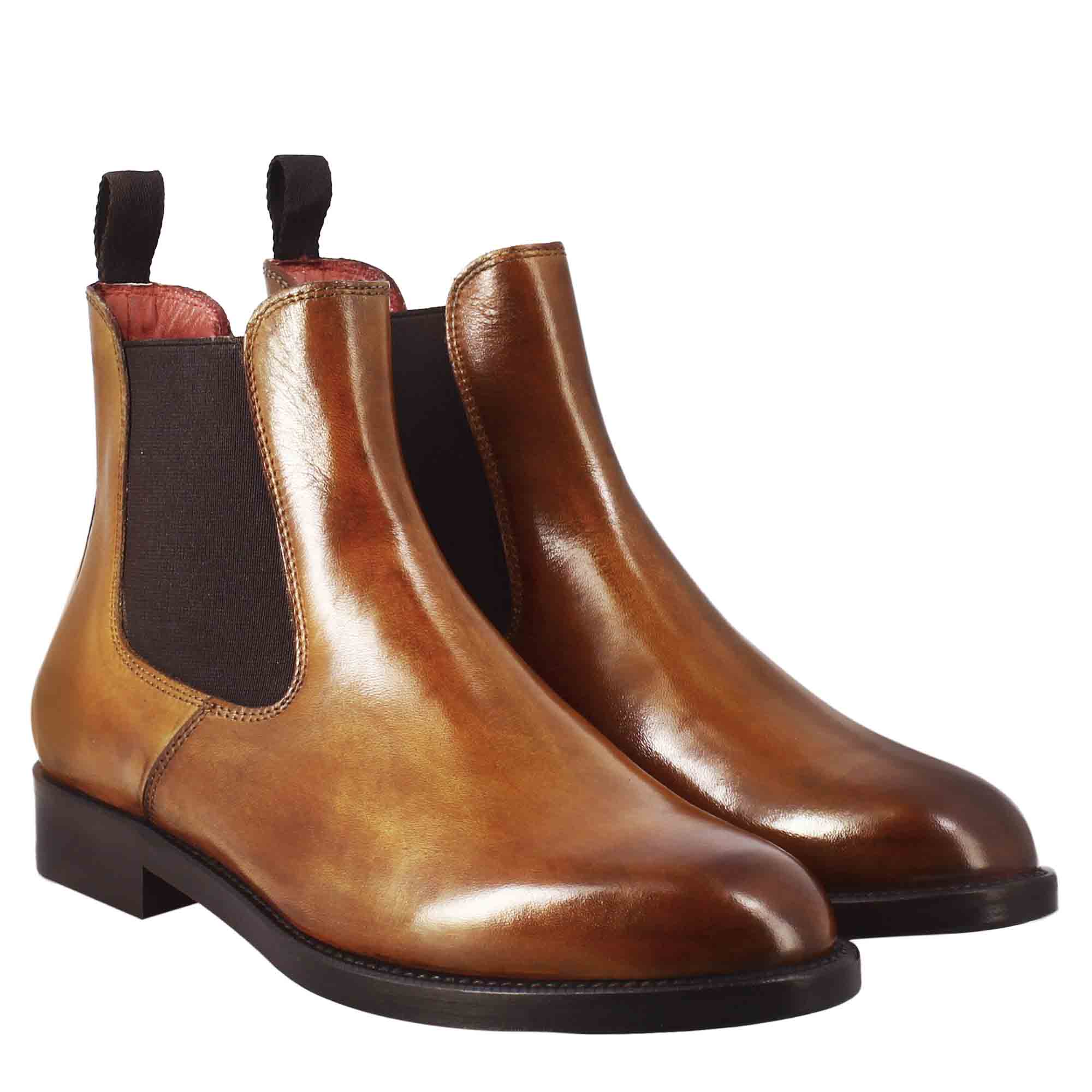 Stivaletto chelsea da donna liscio in pelle colore marrone chiaro - Image 7