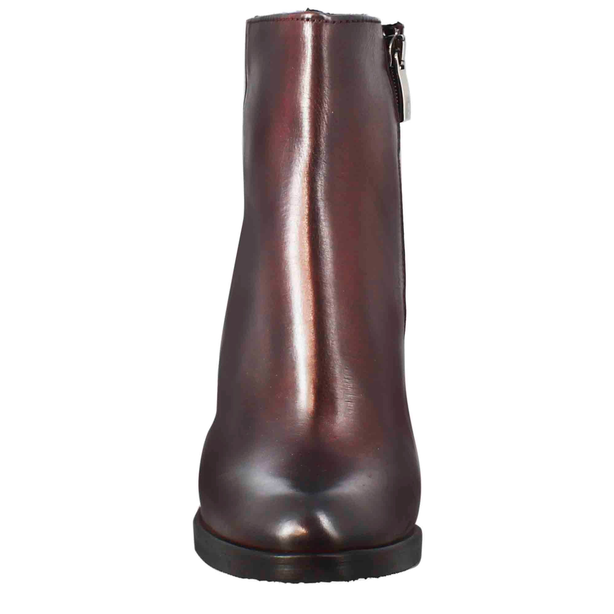 Stivaletto da donna liscio con tacco alto in pelle bordeaux - Image 3