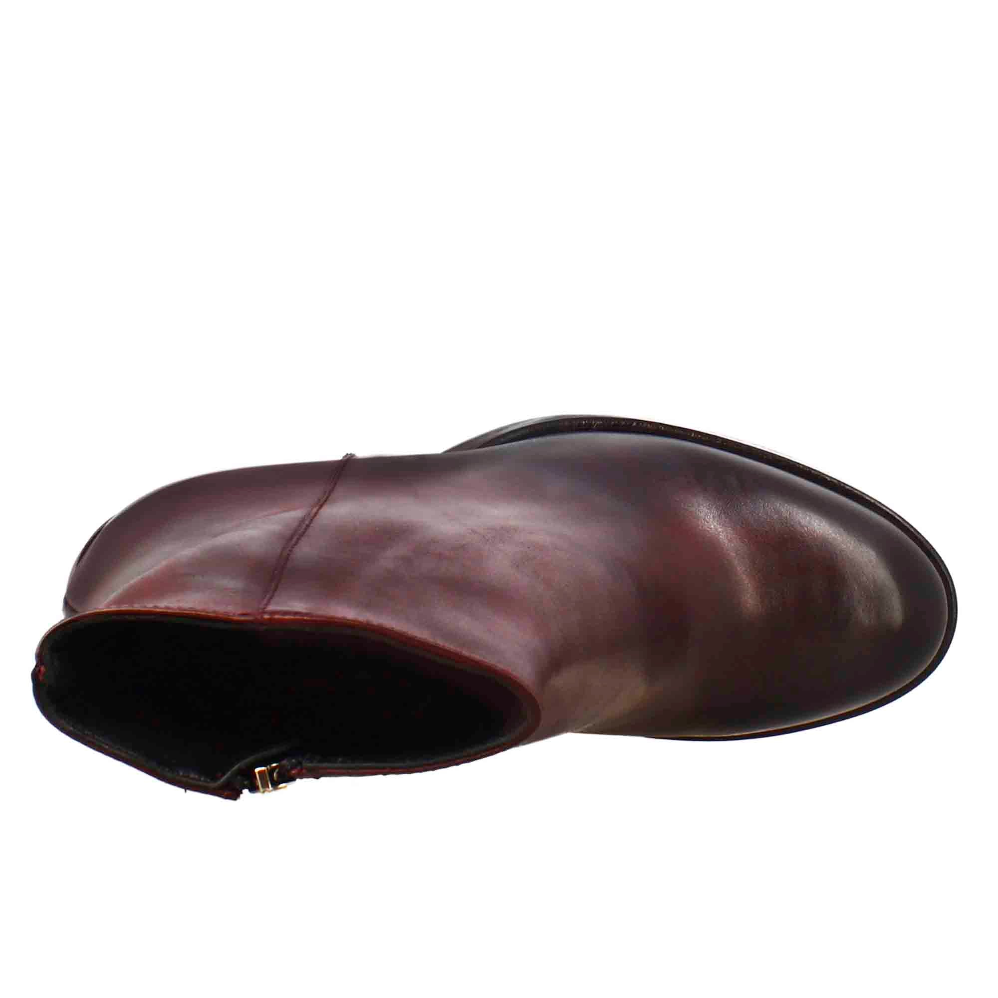 Stivaletto da donna liscio con tacco alto in pelle bordeaux - Image 5