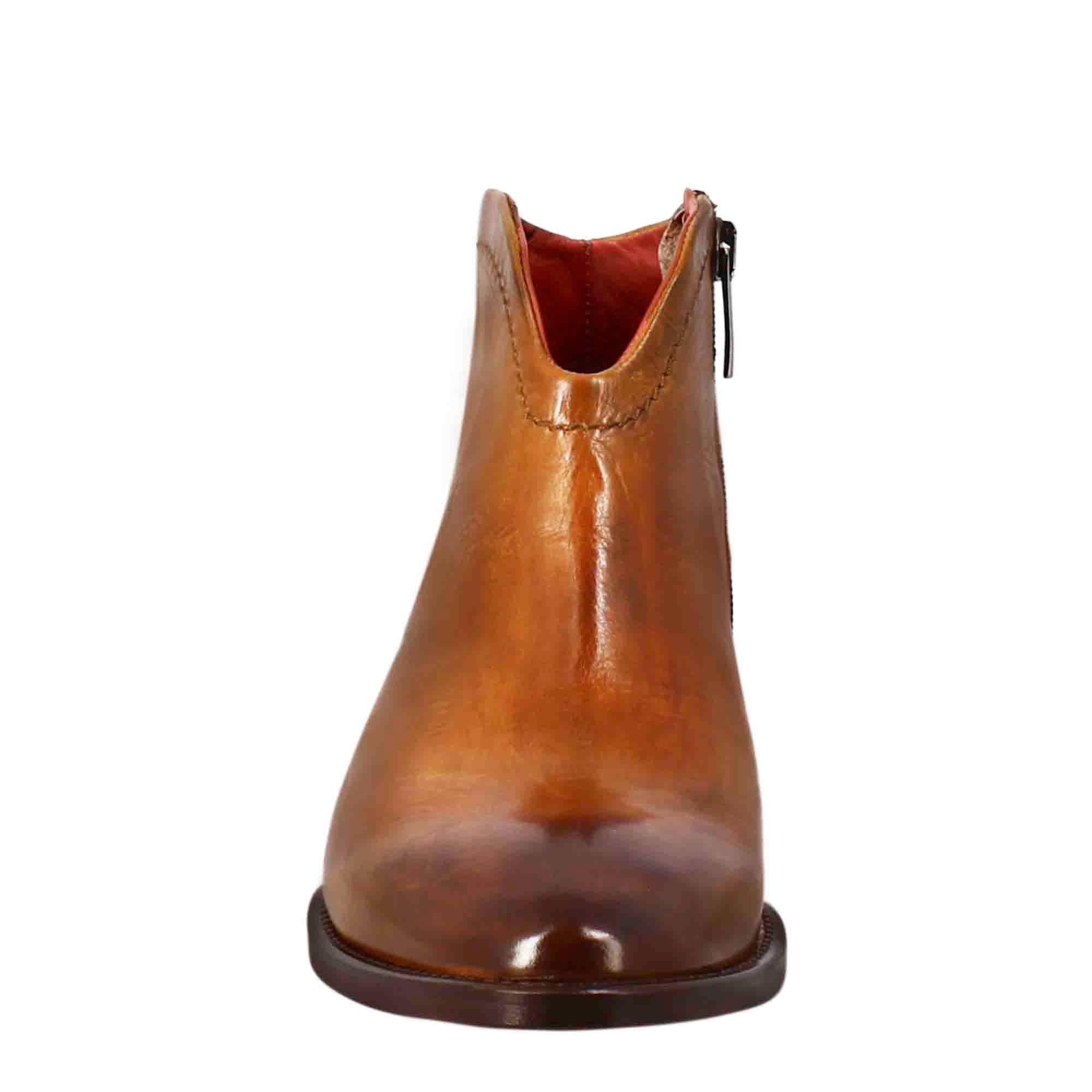 Stivaletto da donna liscio con tacco medio in pelle colore marrone chiaro - Image 3