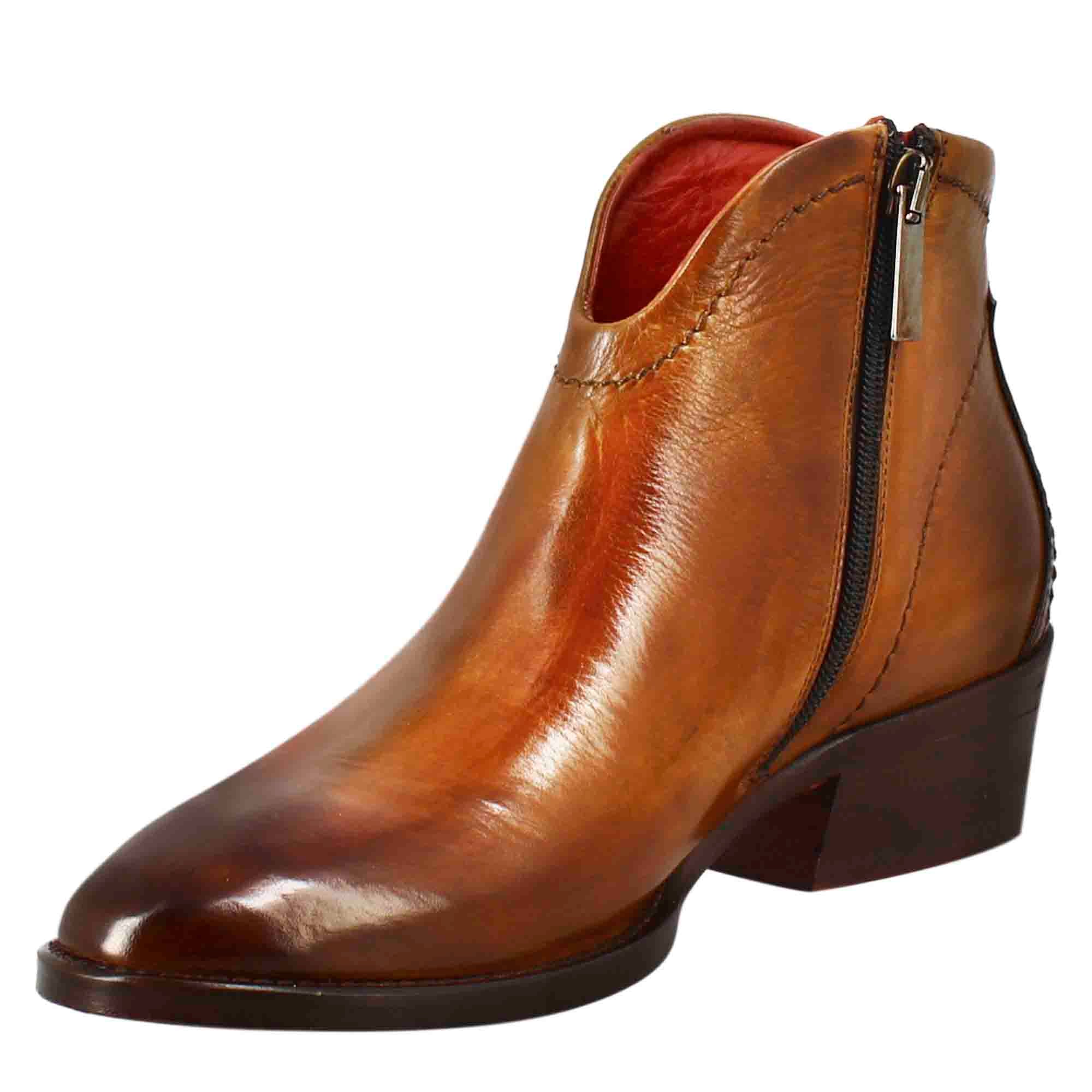 Stivaletto da donna liscio con tacco medio in pelle colore marrone chiaro - Image 4