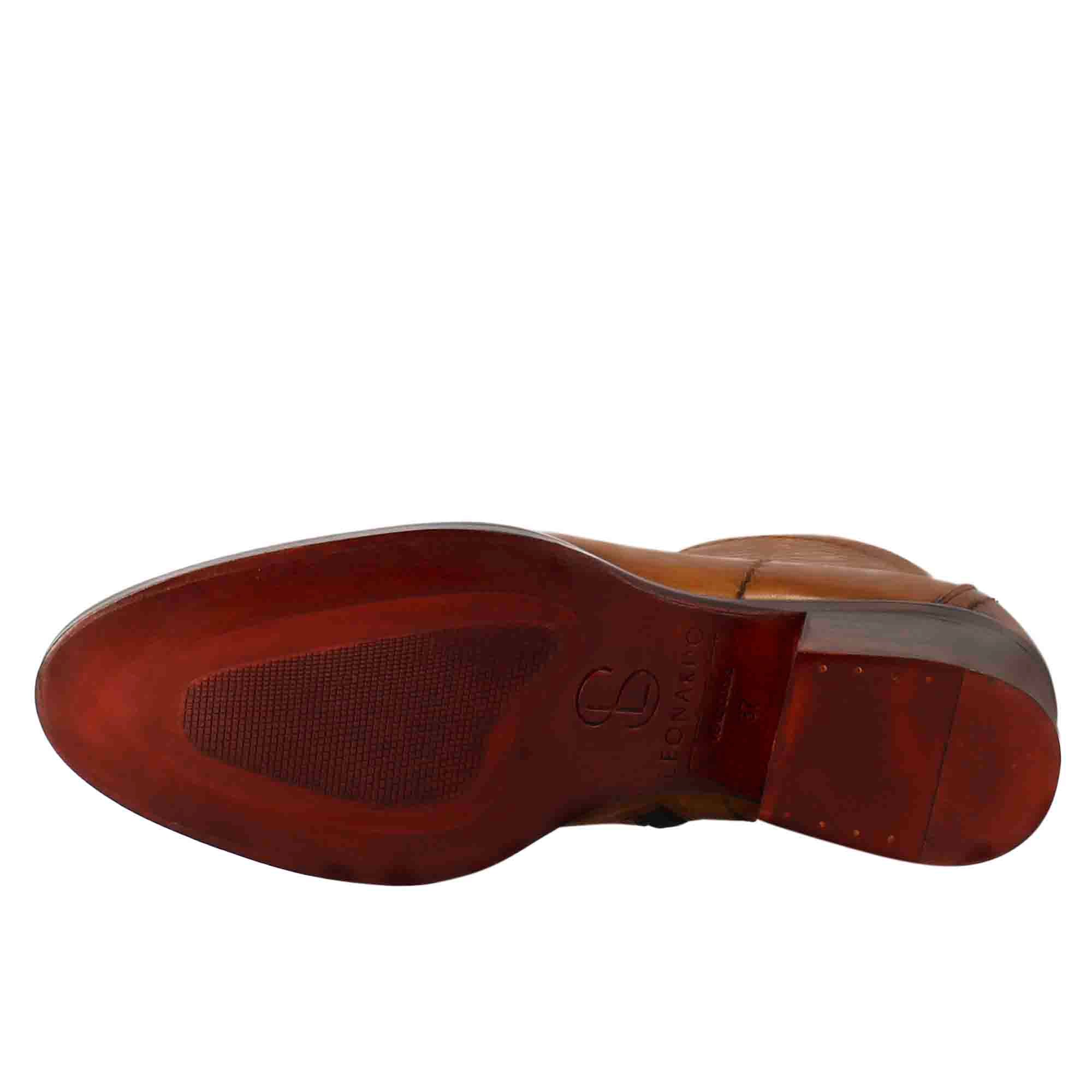 Stivaletto da donna liscio con tacco medio in pelle colore marrone chiaro - Image 6