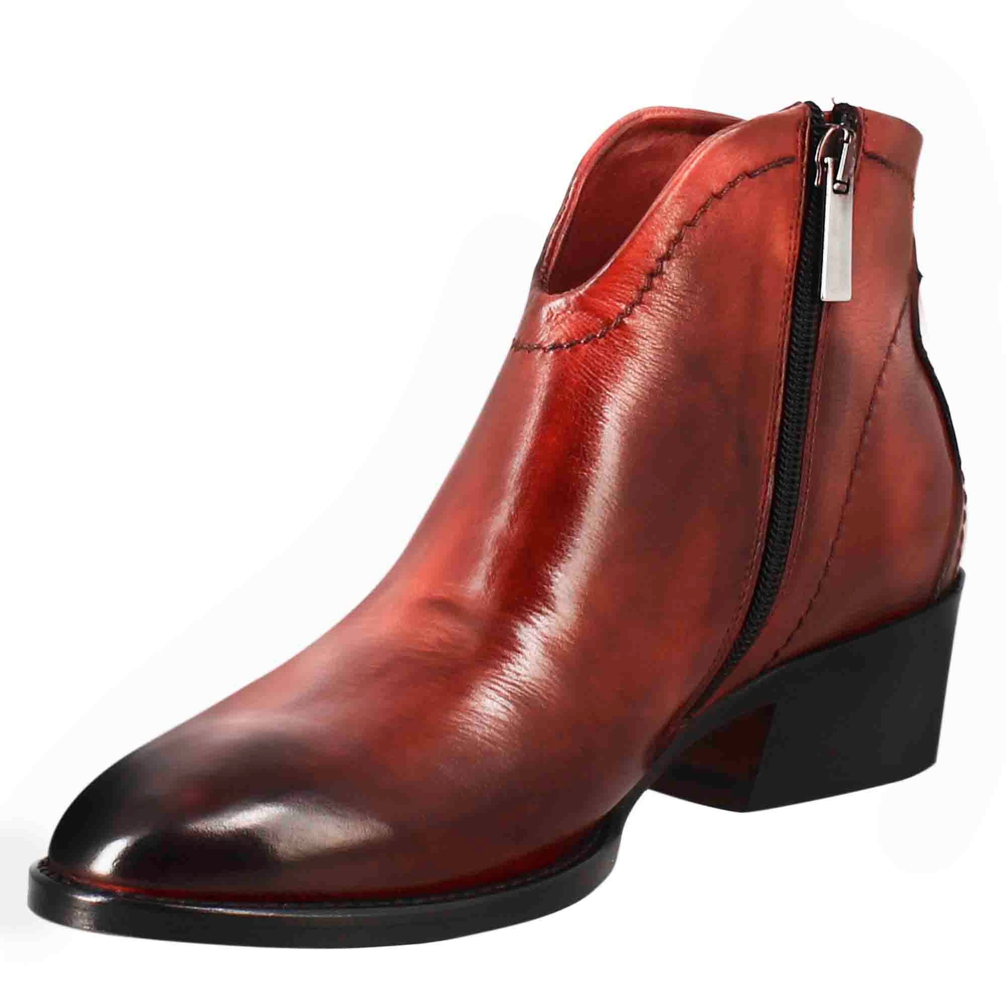 Stivaletto da donna liscio con tacco medio in pelle colore rosso - Image 4
