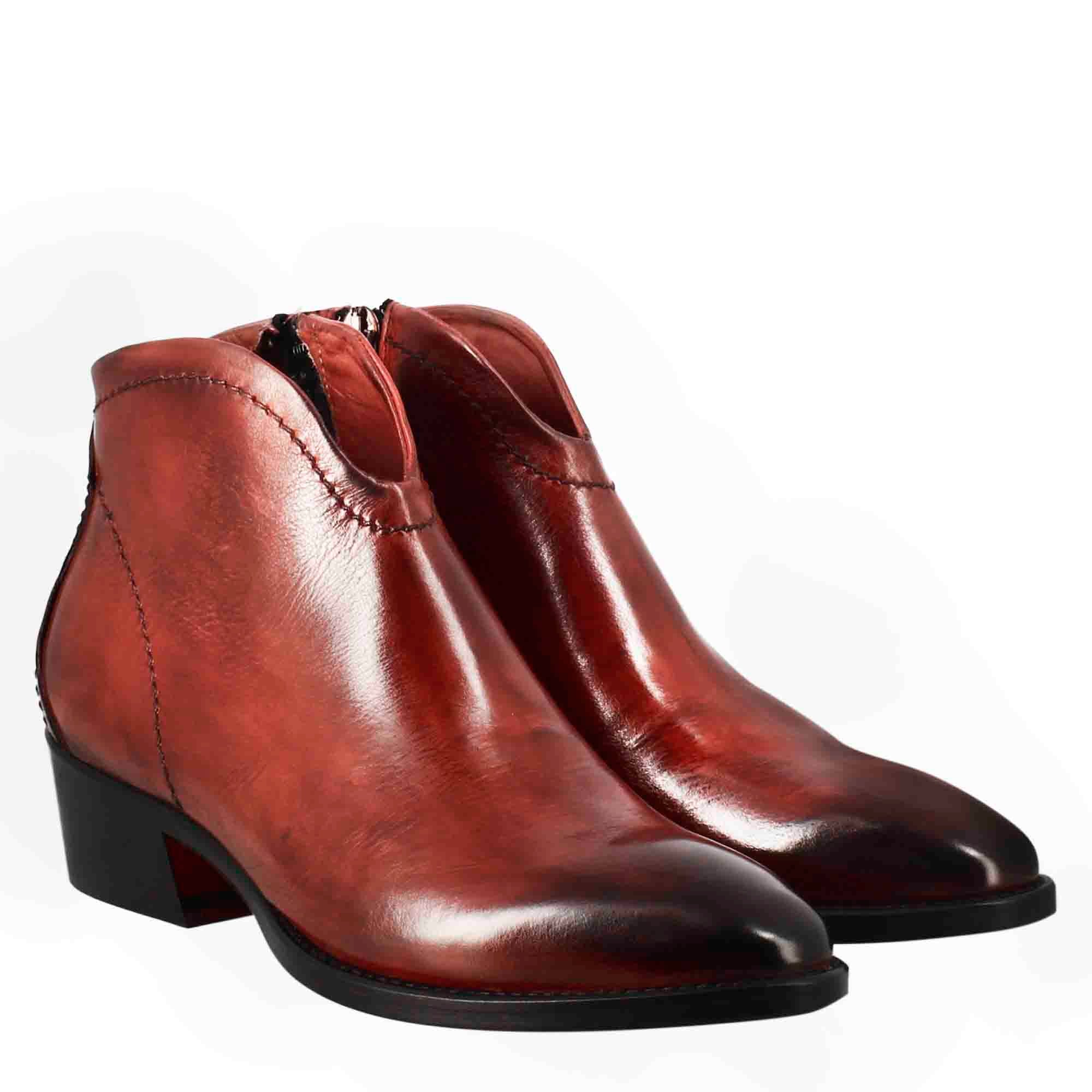 Stivaletto da donna liscio con tacco medio in pelle colore rosso - Image 7