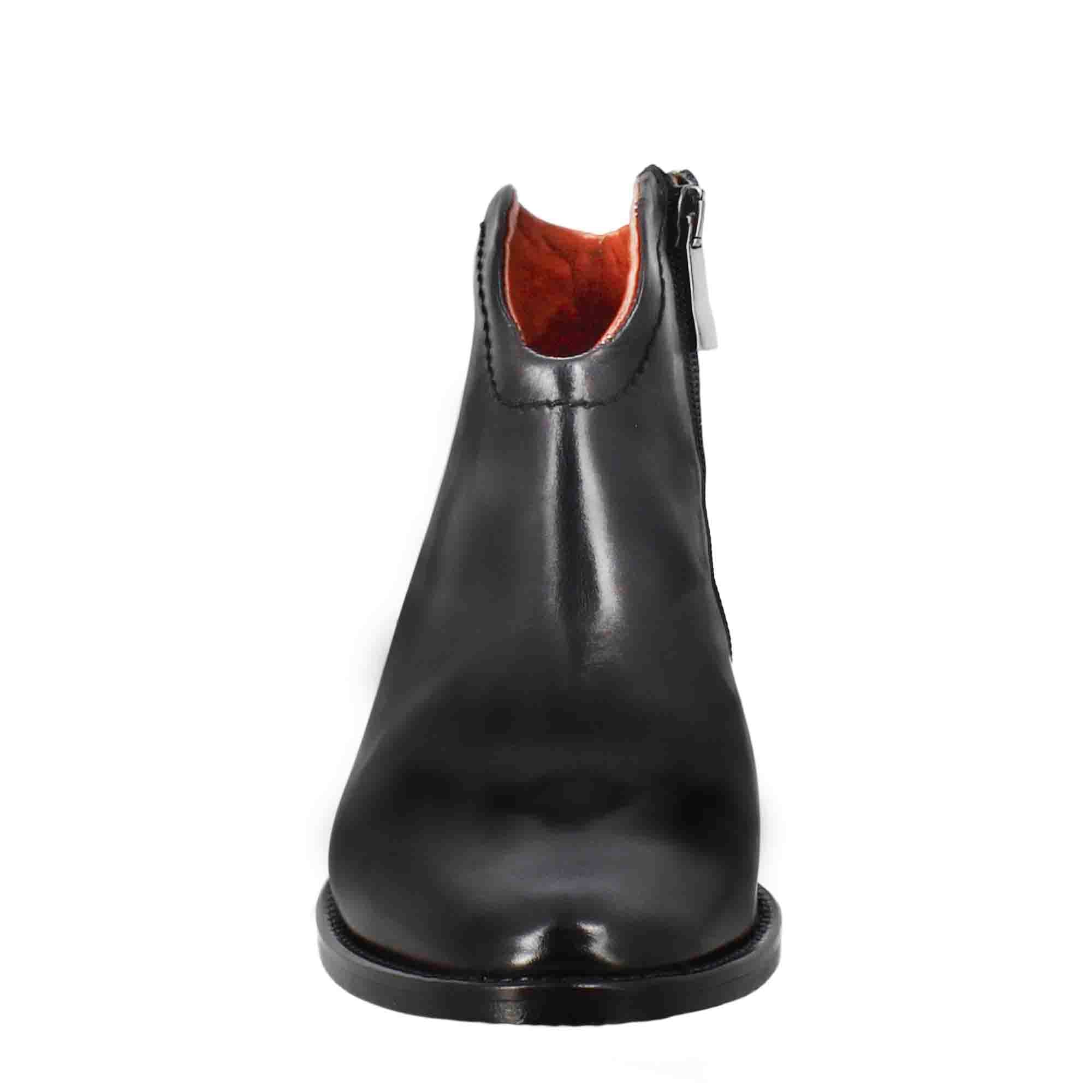 Stivaletto da donna liscio con tacco medio in pelle colore nero - Image 4