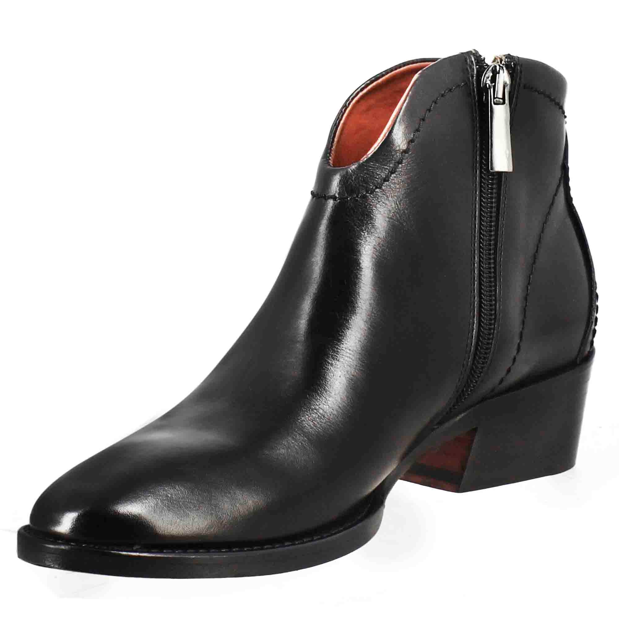 Stivaletto da donna liscio con tacco medio in pelle colore nero - Image 5