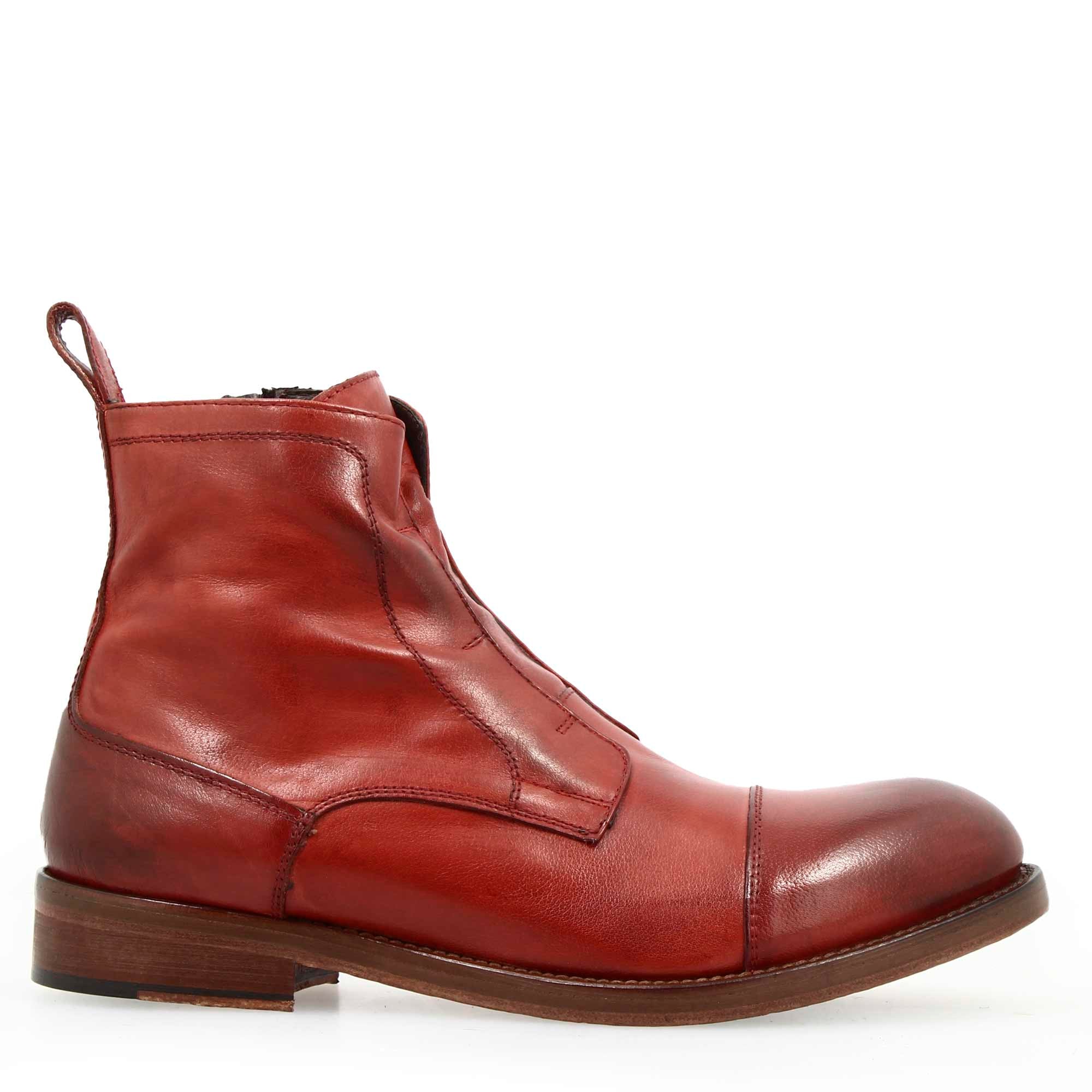 Stivaletto da uomo cap toe fatto a mano in pelle bordeaux - Image 2