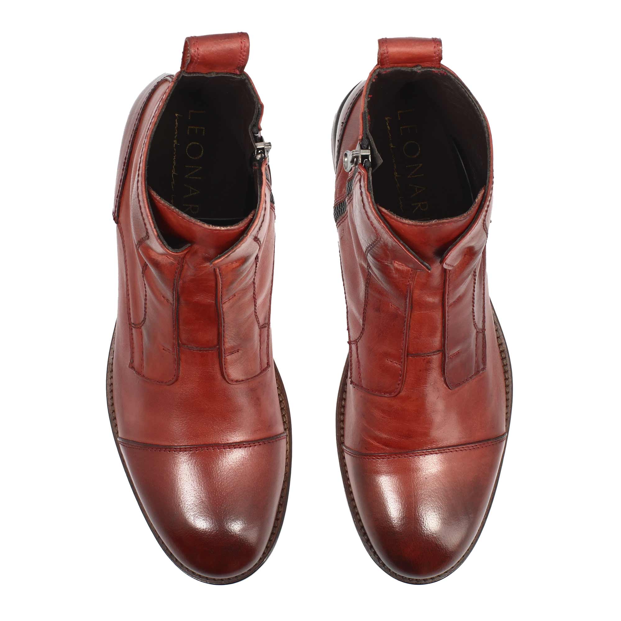 Stivaletto da uomo cap toe fatto a mano in pelle bordeaux - Image 5