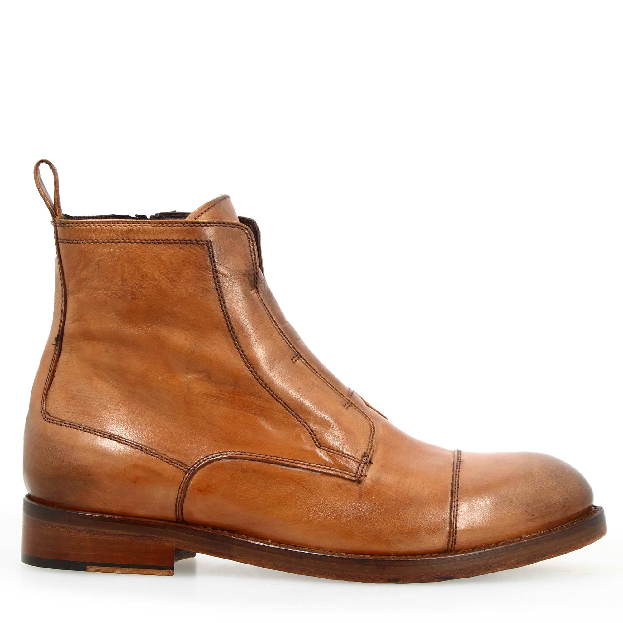 Stivaletto da uomo cap toe fatto a mano in pelle marrone - Image 4