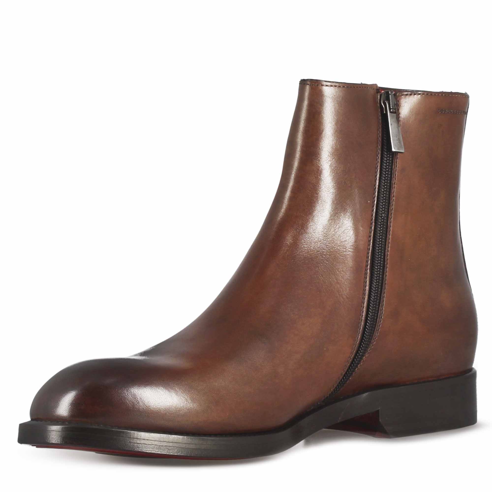 Stivaletto elegante alla caviglia da uomo in pelle liscia colore marrone - Image 3