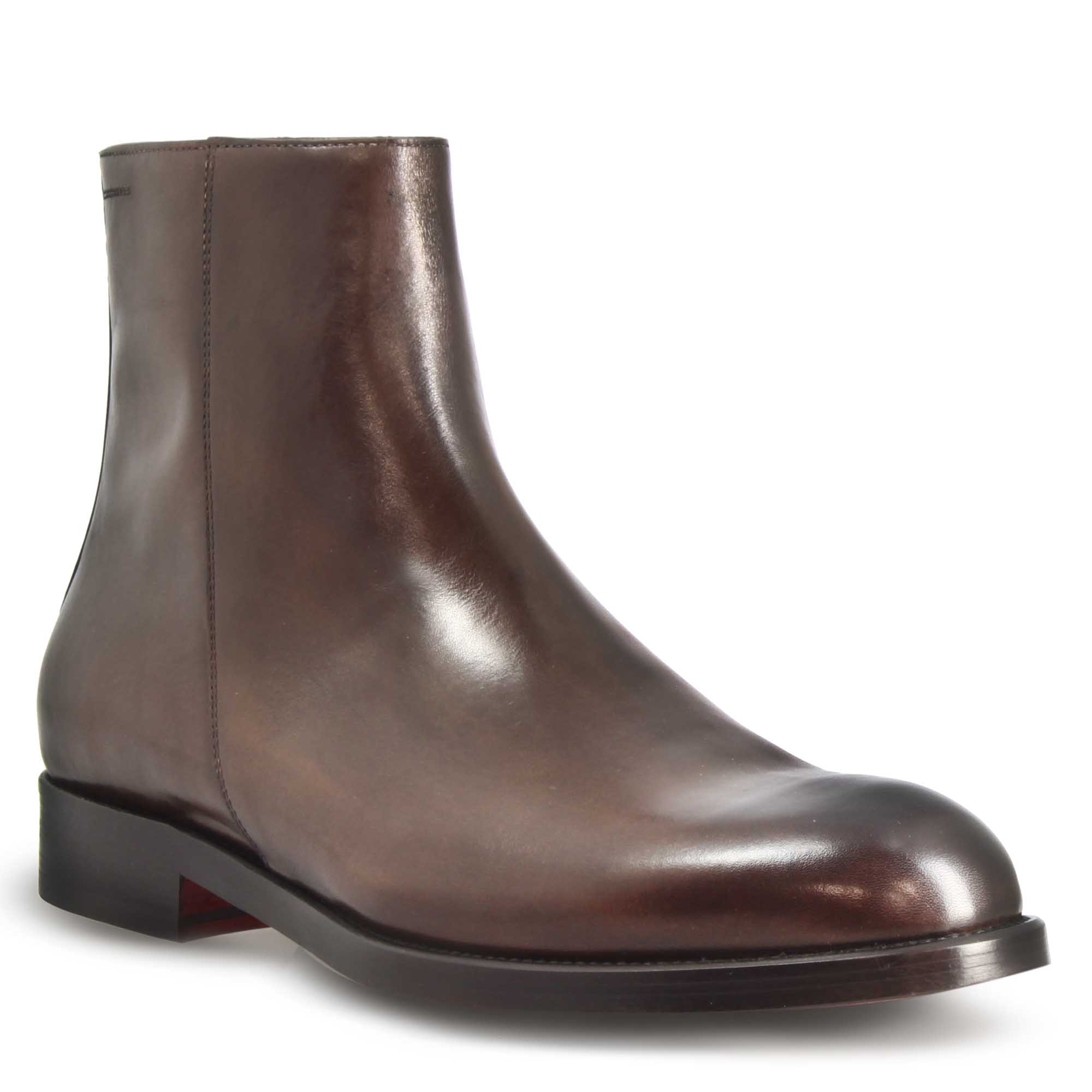 Stivaletto elegante alla caviglia da uomo in pelle liscia colore marrone scuro