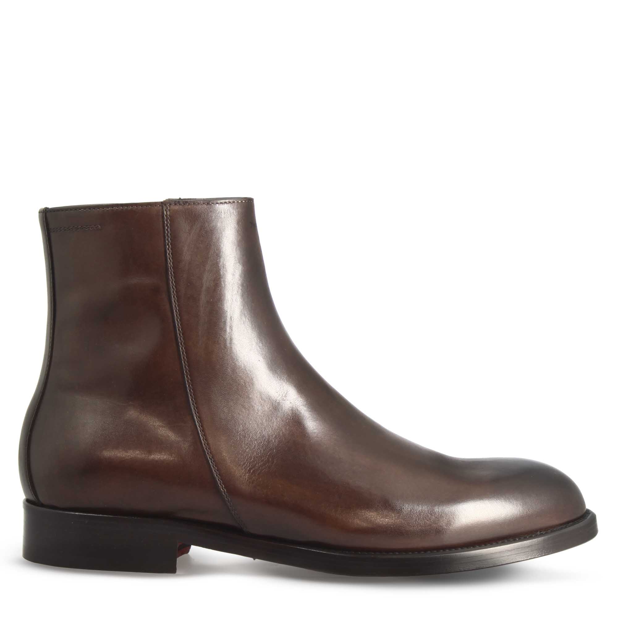 Stivaletto elegante alla caviglia da uomo in pelle liscia colore marrone scuro - Image 2
