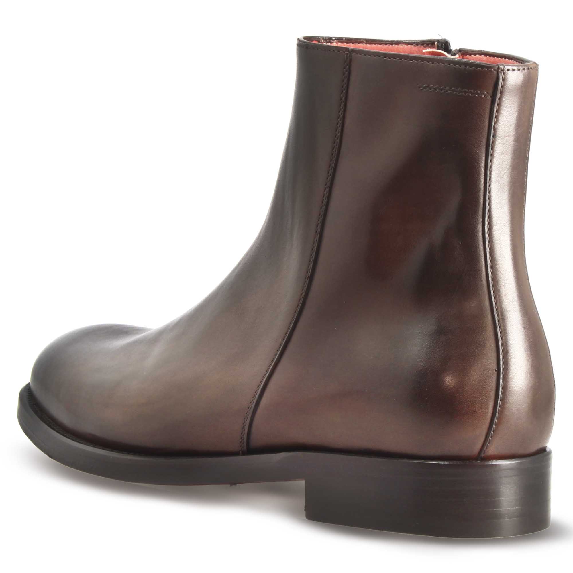 Stivaletto elegante alla caviglia da uomo in pelle liscia colore marrone scuro - Image 3