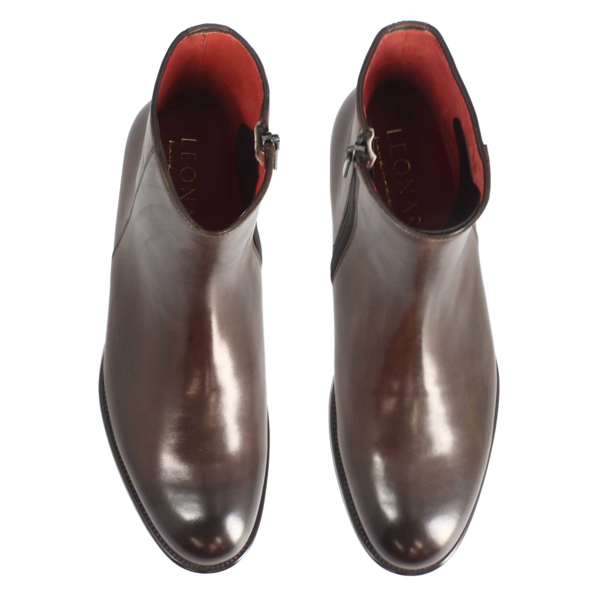 Stivaletto elegante alla caviglia da uomo in pelle liscia colore marrone scuro - Image 5