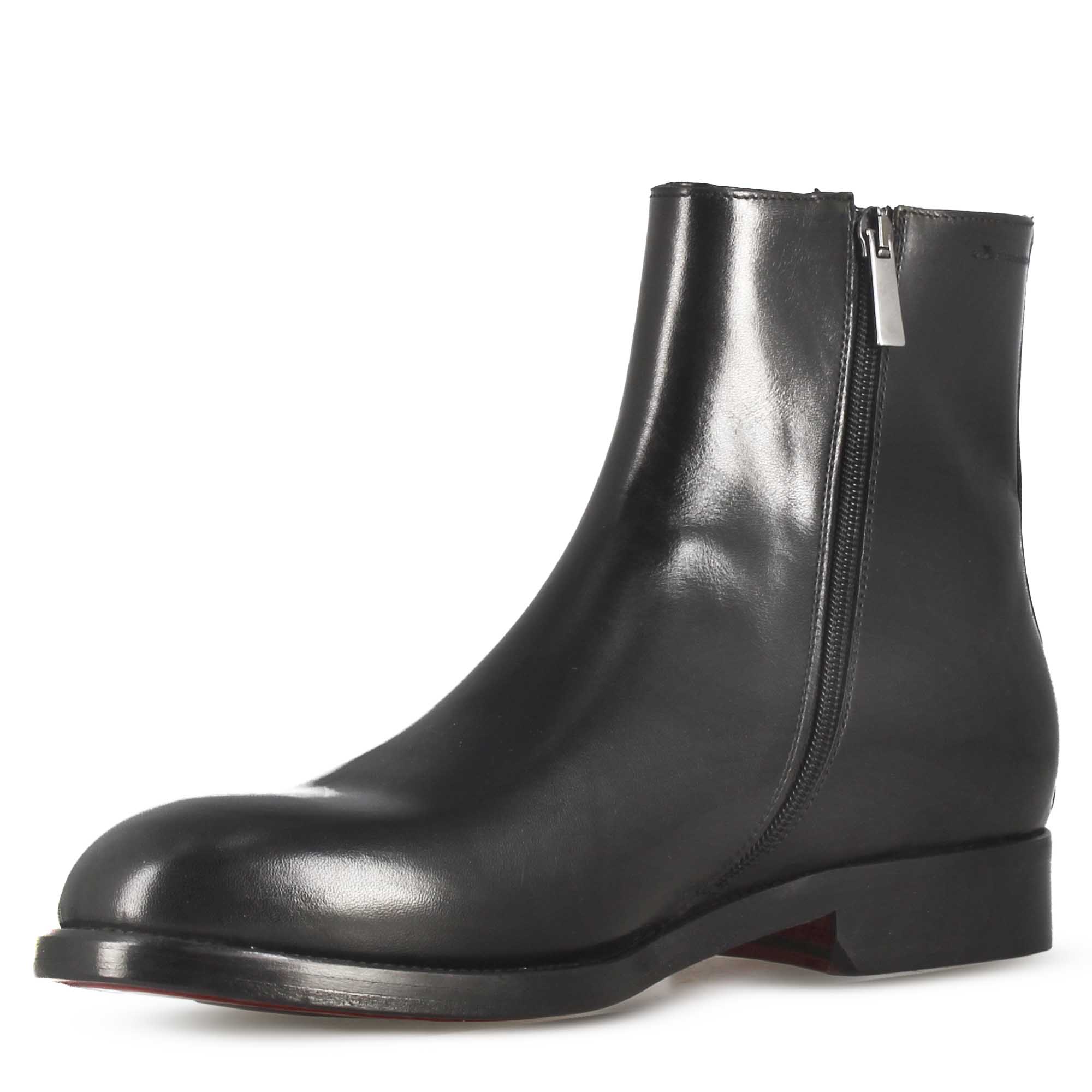 Stivaletto elegante alla caviglia da uomo in pelle liscia colore nero - Image 3