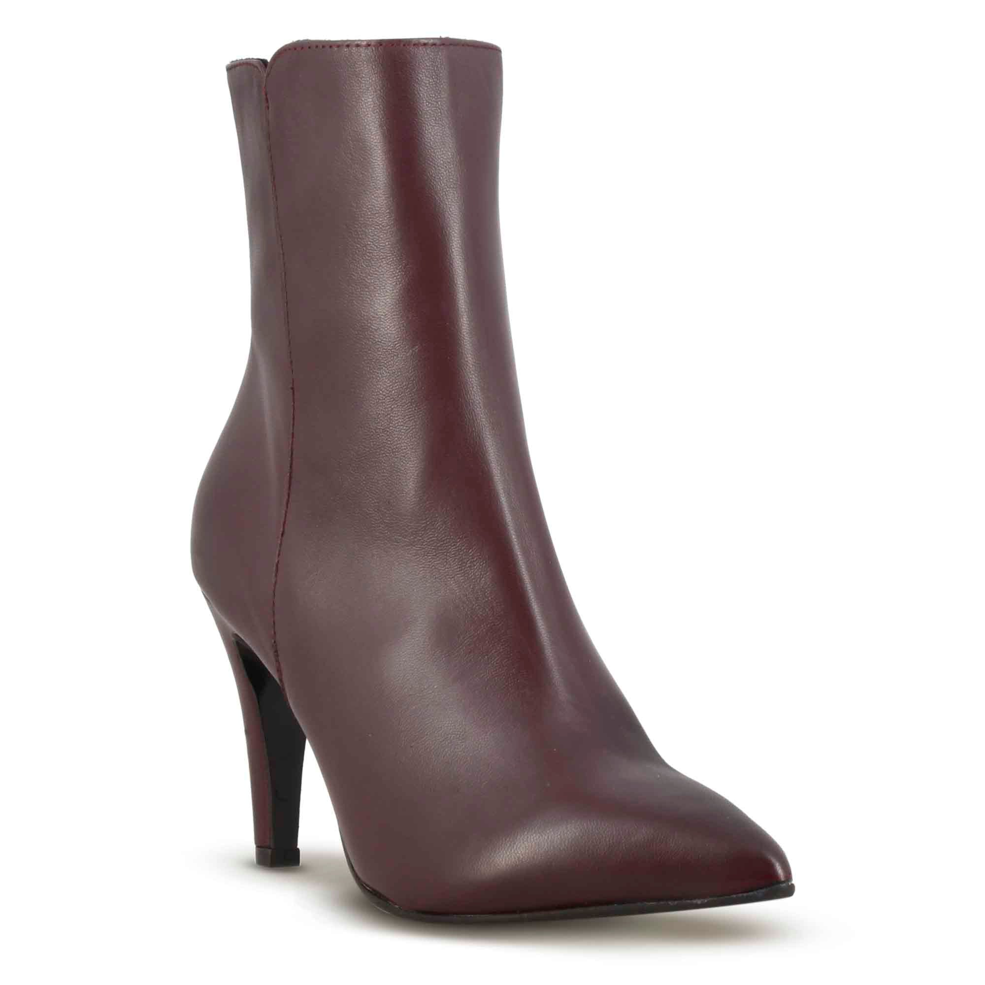 Stivaletto elegante da donna a punta in pelle colore bordeaux - Image 2