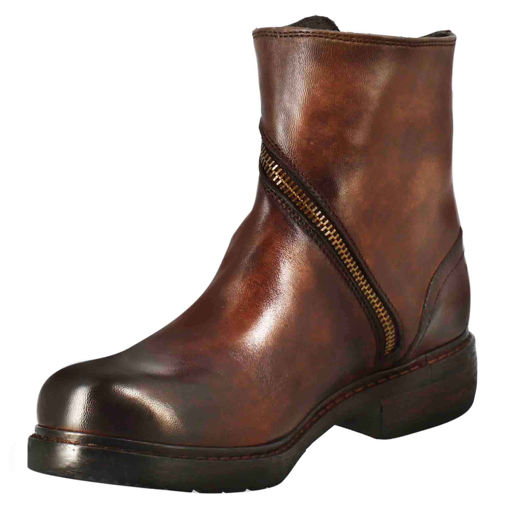 Stivaletto da donna in pelle lavata colore marrone con zip diagonale - Image 4