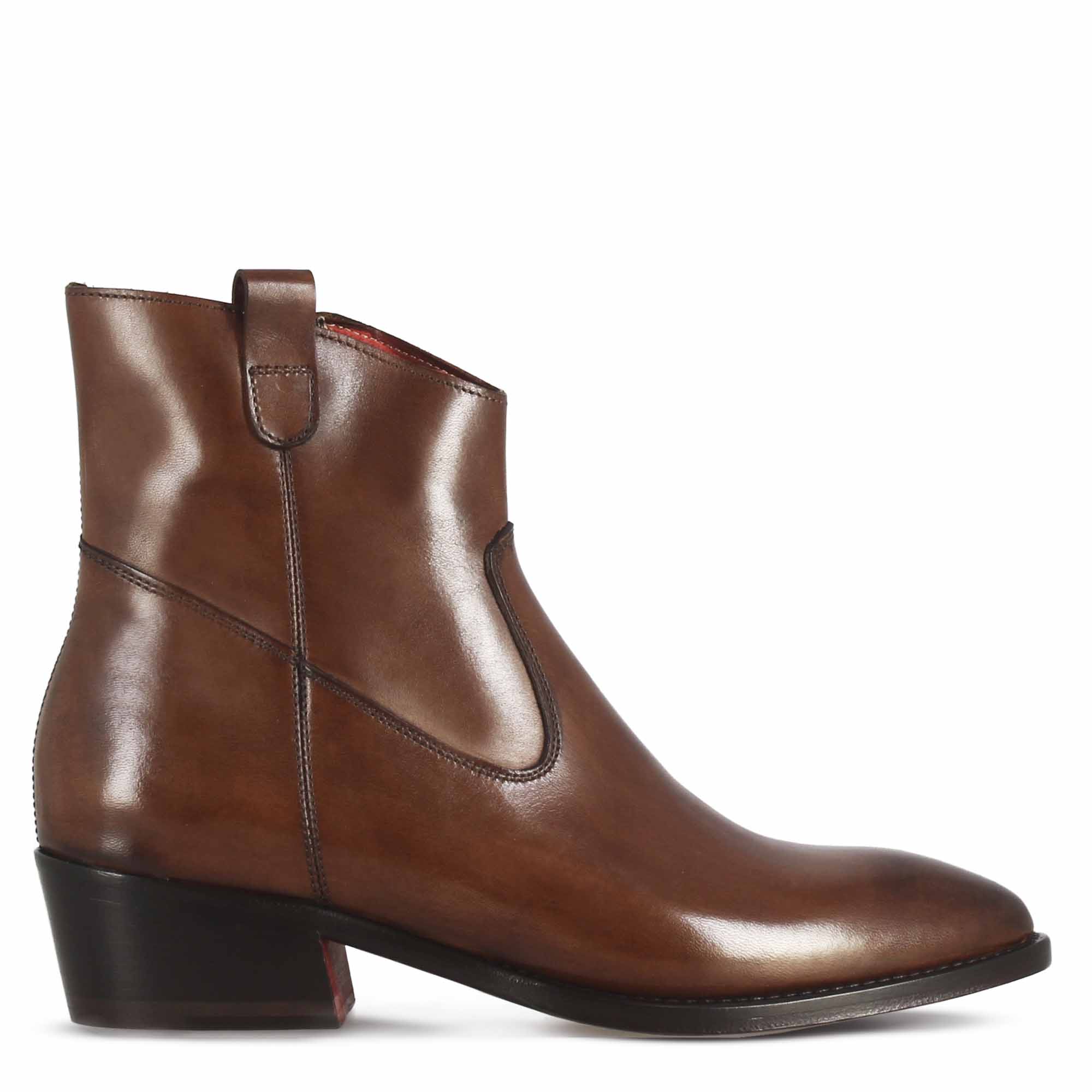 Stivaletto sopra alla caviglia stile texano da donna in pelle colore marrone - Image 2