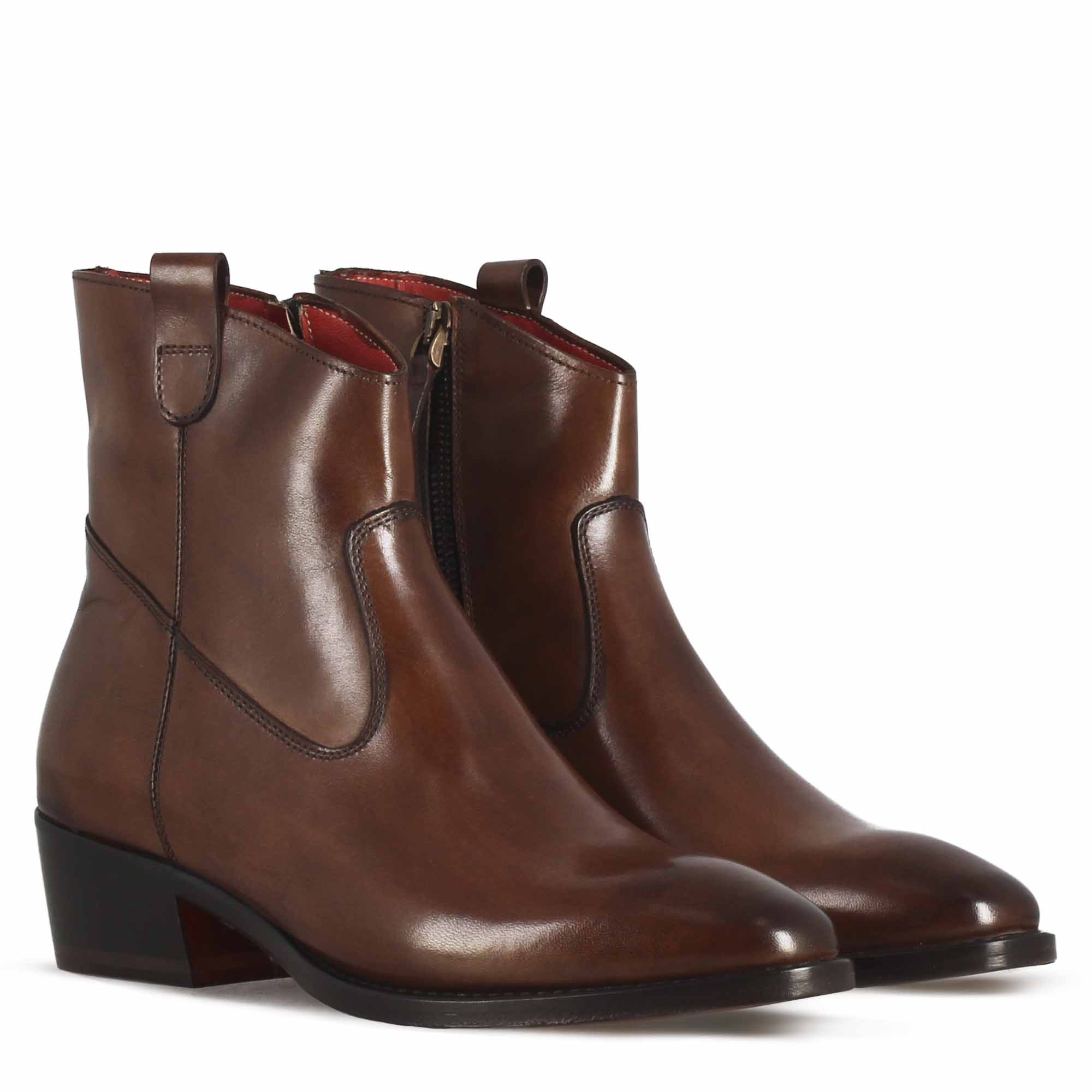 Stivaletto sopra alla caviglia stile texano da donna in pelle colore marrone - Image 5