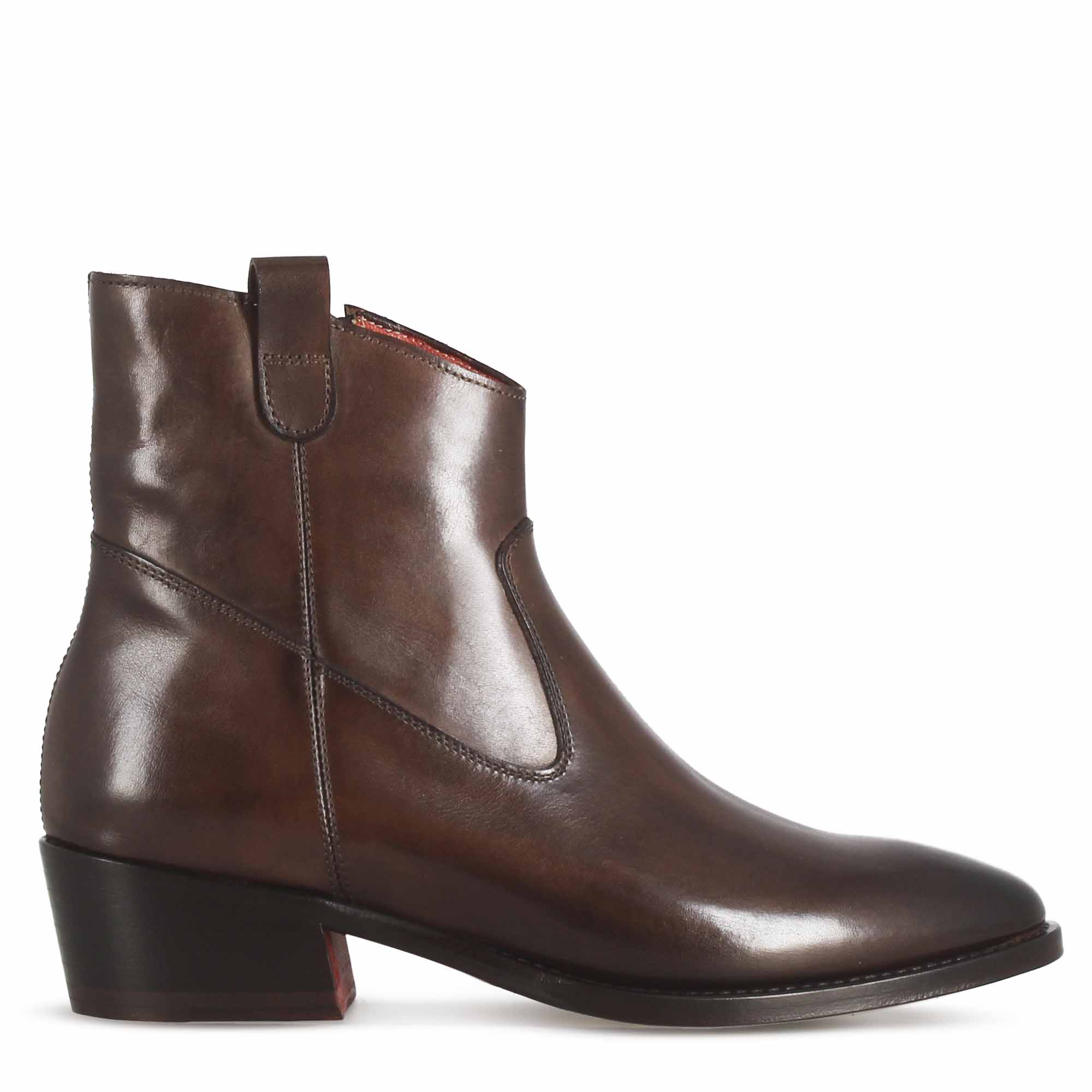 Stivaletto sopra alla caviglia stile texano da donna in pelle colore marrone scuro - Image 2