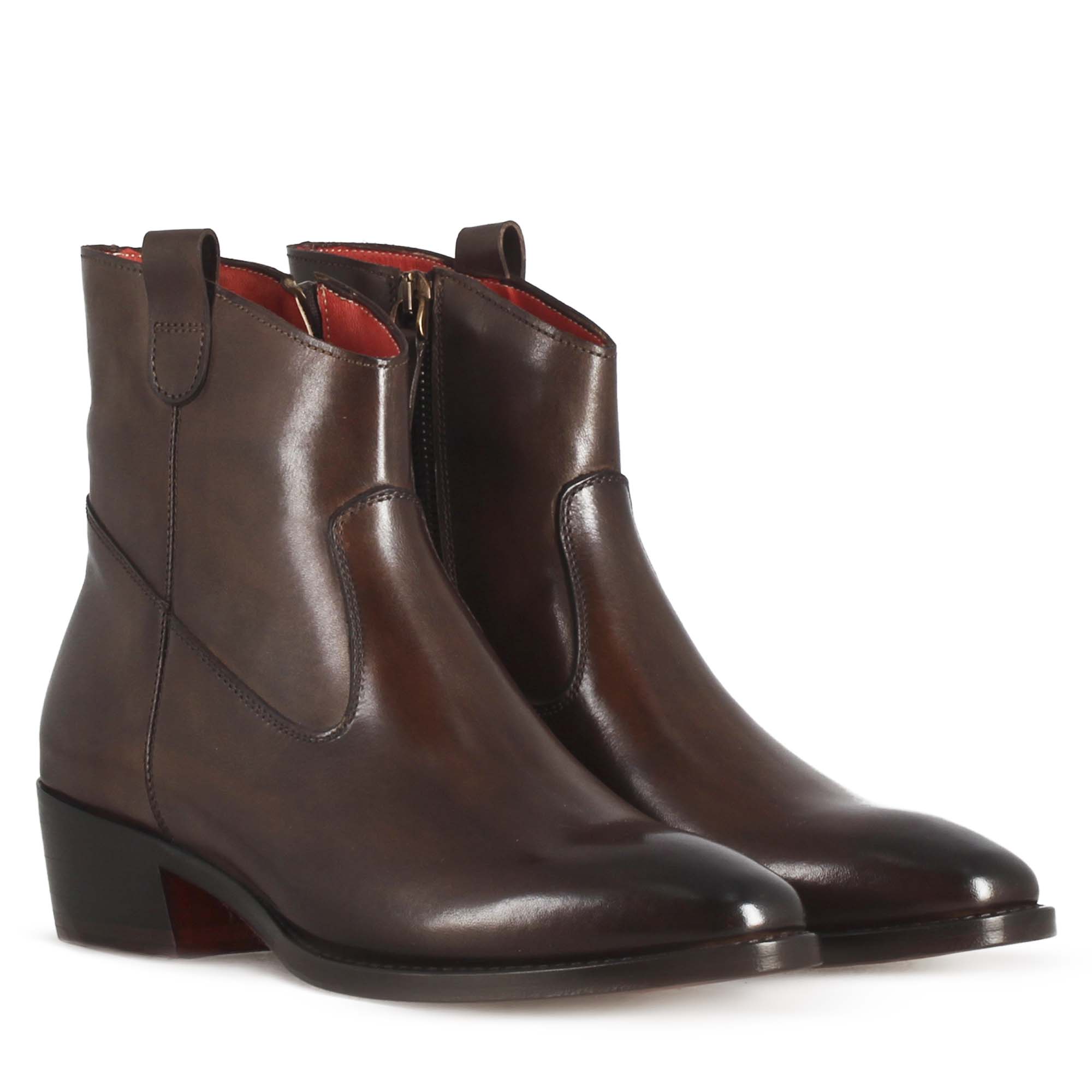 Stivaletto sopra alla caviglia stile texano da donna in pelle colore marrone scuro - Image 5