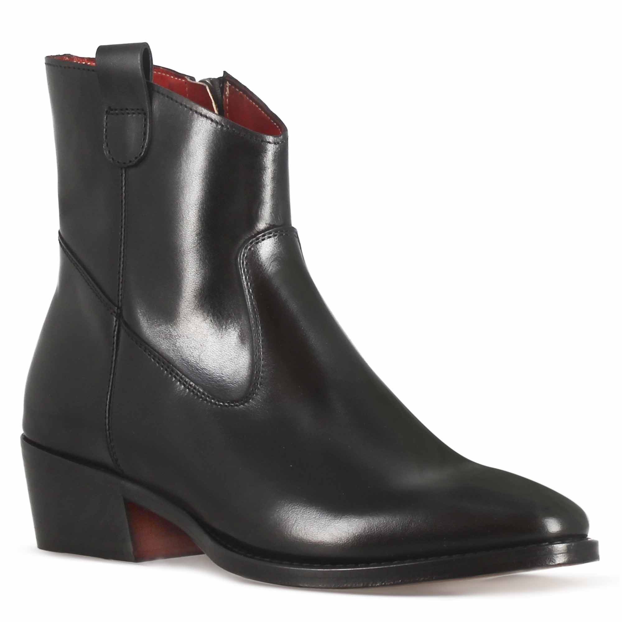 Stivaletto sopra alla caviglia stile texano da donna in pelle colore nero