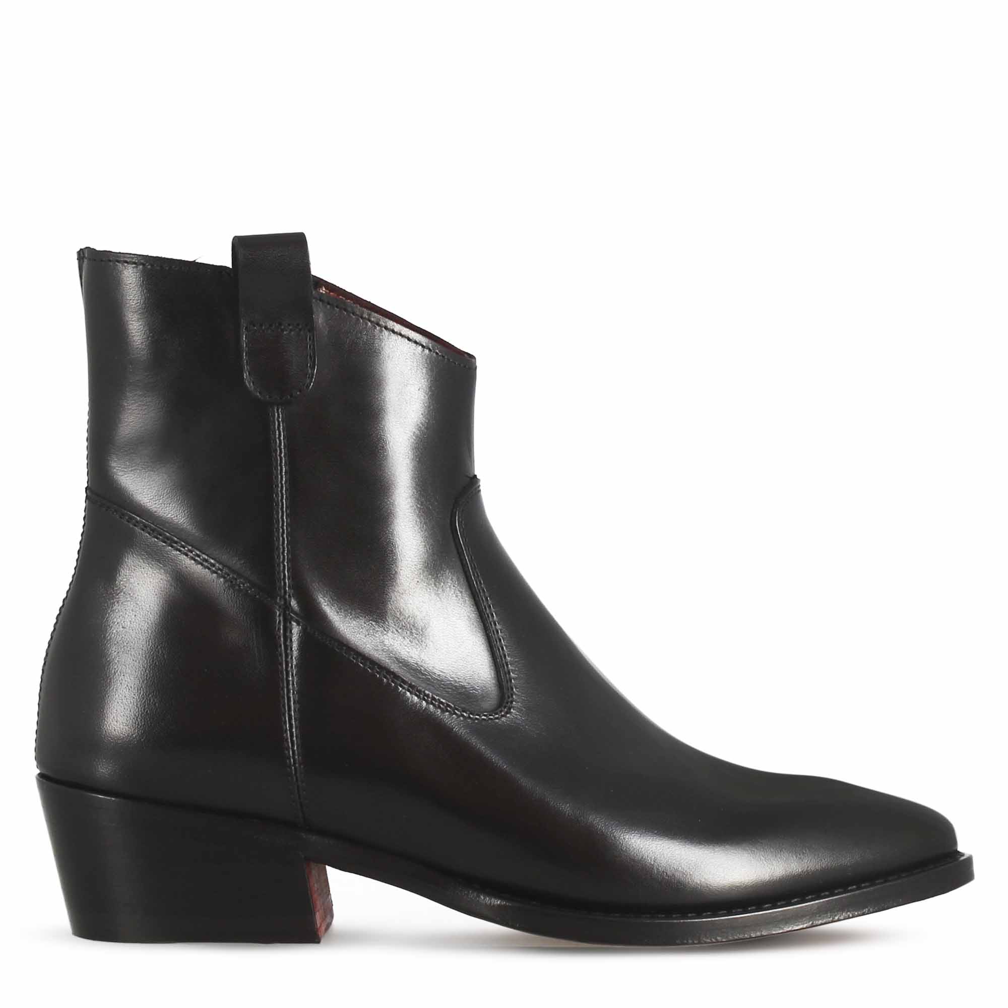 Stivaletto sopra alla caviglia stile texano da donna in pelle colore nero - Image 2