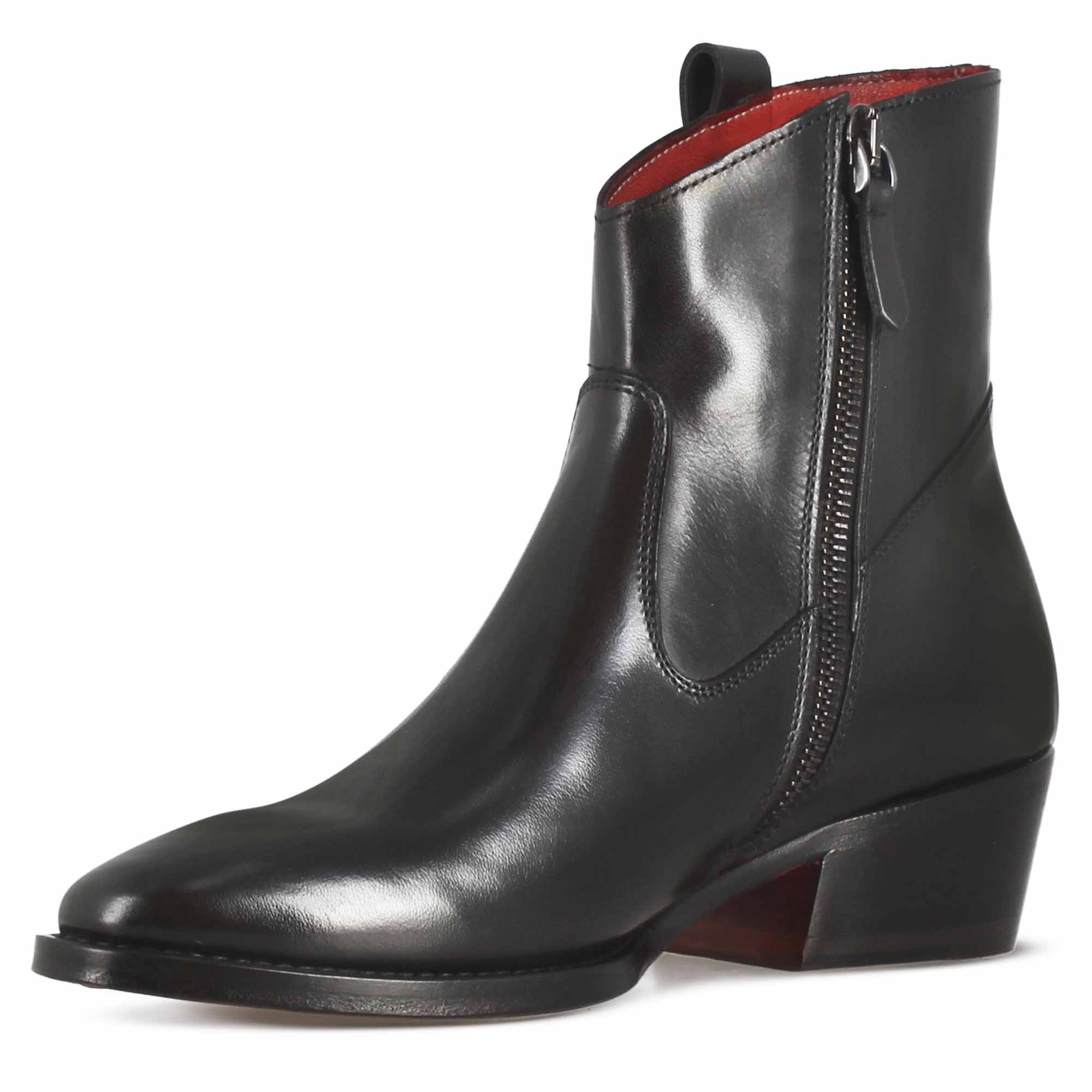 Stivaletto sopra alla caviglia stile texano da donna in pelle colore nero - Image 3