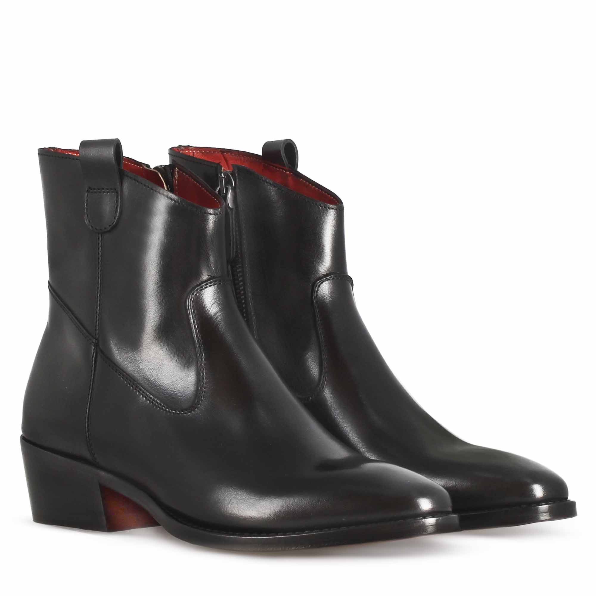 Stivaletto sopra alla caviglia stile texano da donna in pelle colore nero - Image 5