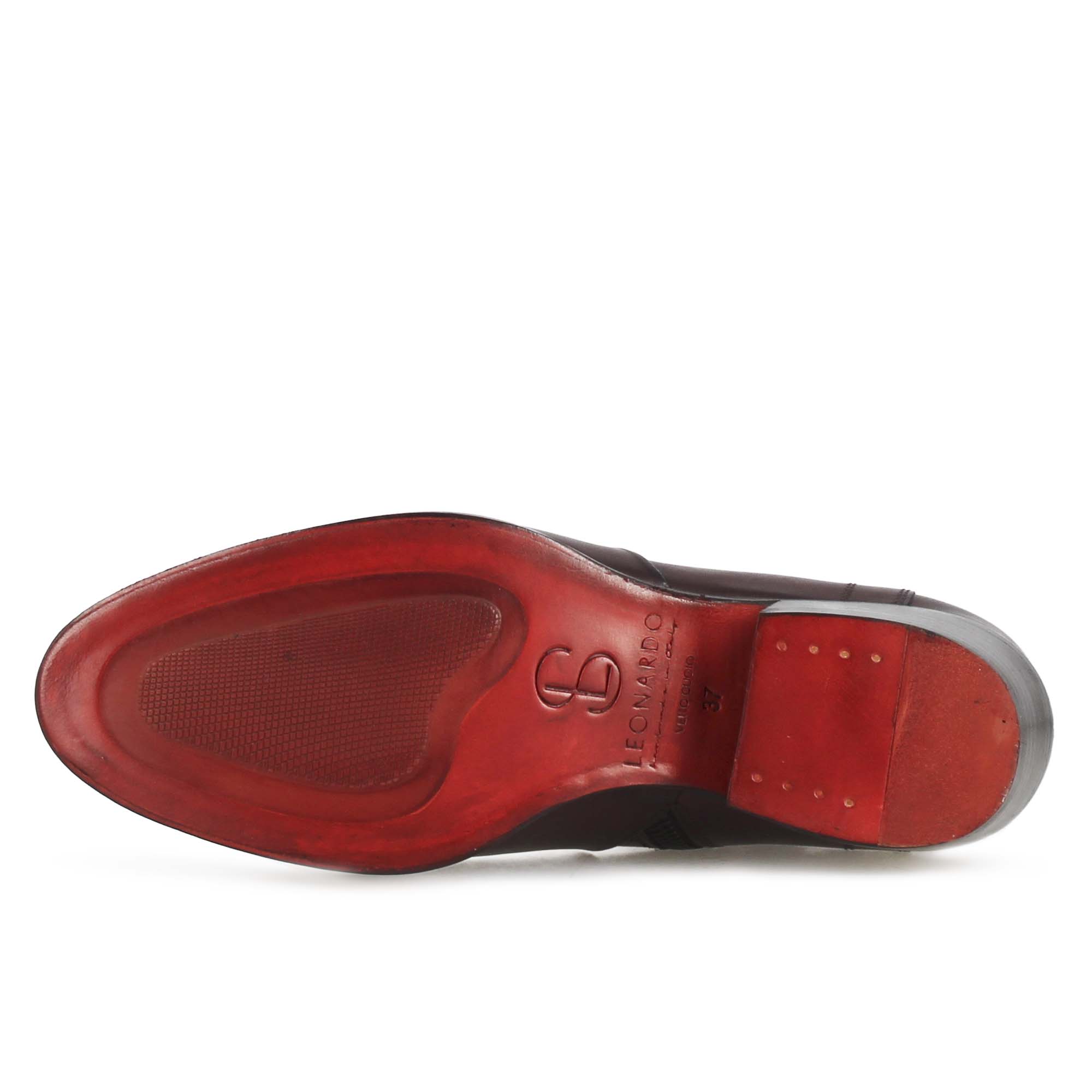 Stivaletto stile texano asimmetrico da donna in pelle colore bordeaux - Image 4