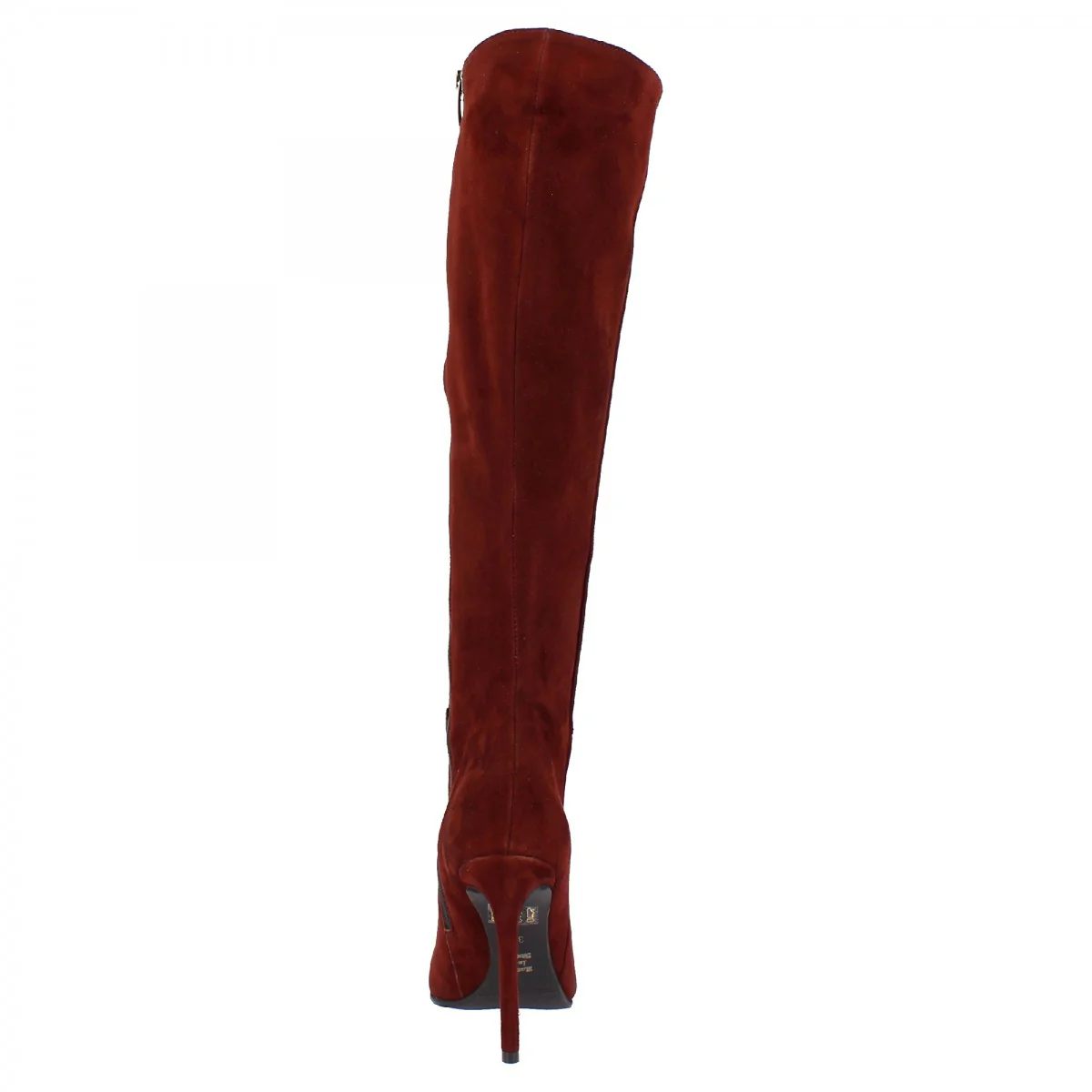 Stivali al ginocchio a punta con tacco a spillo da donna fatti a mano in pelle di camoscio bordeaux - Image 3