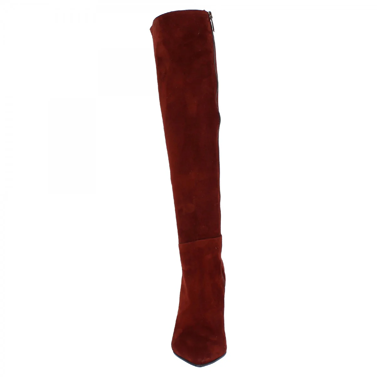 Stivali al ginocchio a punta con tacco a spillo da donna fatti a mano in pelle di camoscio bordeaux - Image 5