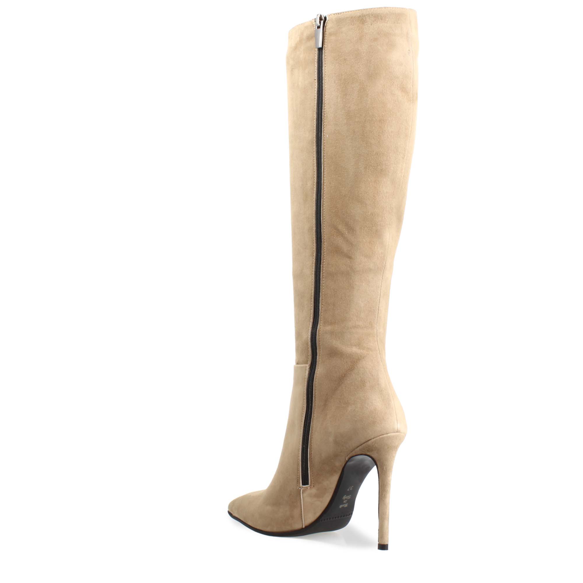 Stivali al ginocchio a punta con tacco a spillo da donna in camoscio beige - Image 3