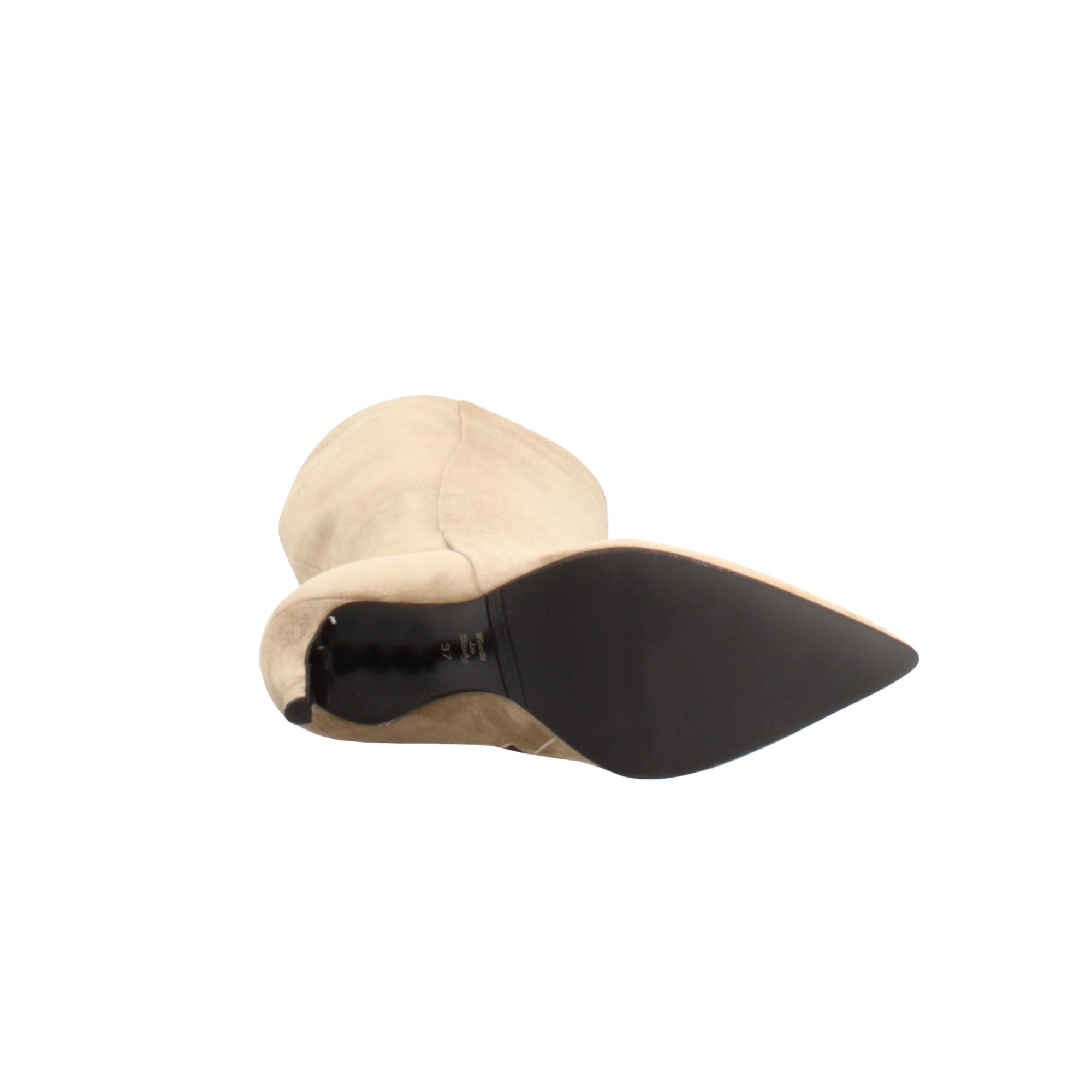 Stivali al ginocchio a punta con tacco a spillo da donna in camoscio beige - Image 4