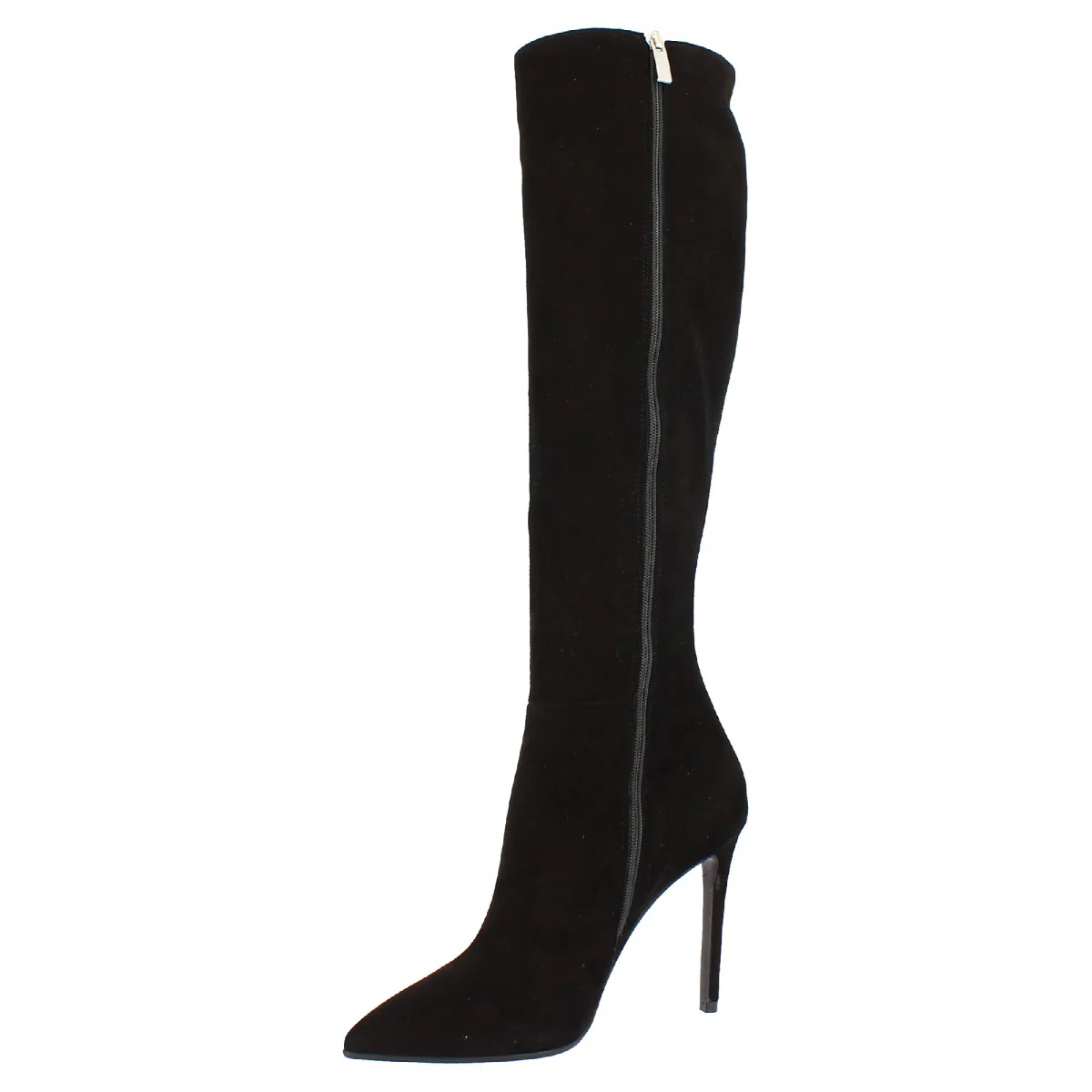 Stivali al ginocchio con tacco a spillo da donna fatti a mano in pelle di camoscio nero con cerniera - Image 4