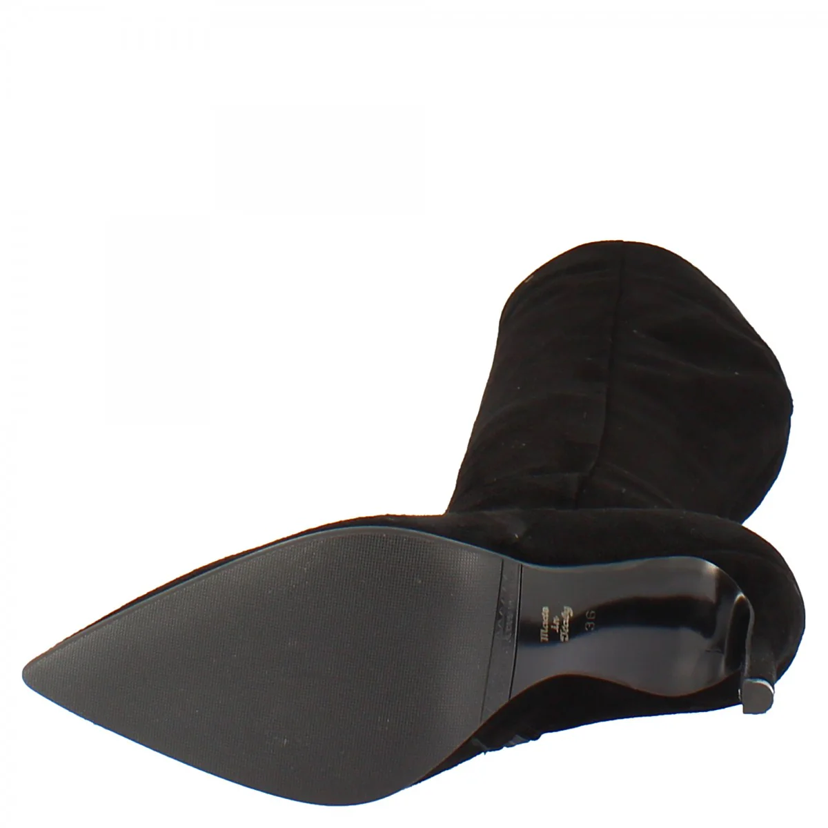 Stivali al ginocchio con tacco a spillo da donna fatti a mano in pelle di camoscio nero con cerniera - Image 6
