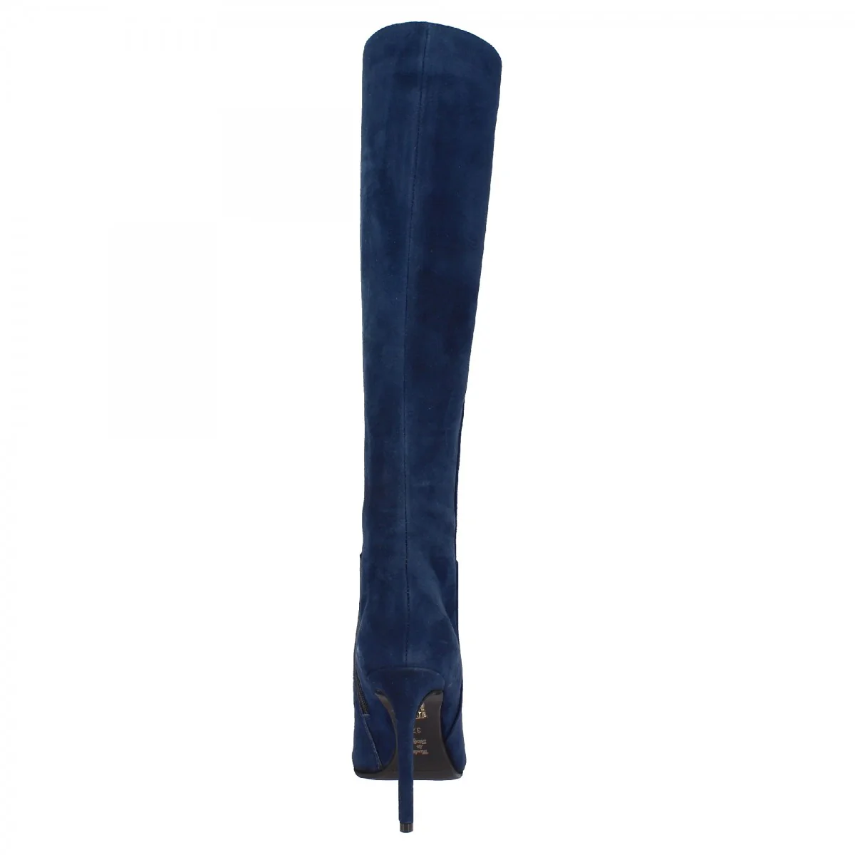 Stivali da donna al ginocchio a punta con tacco a spillo fatti a mano in pelle di camoscio blu - Image 3