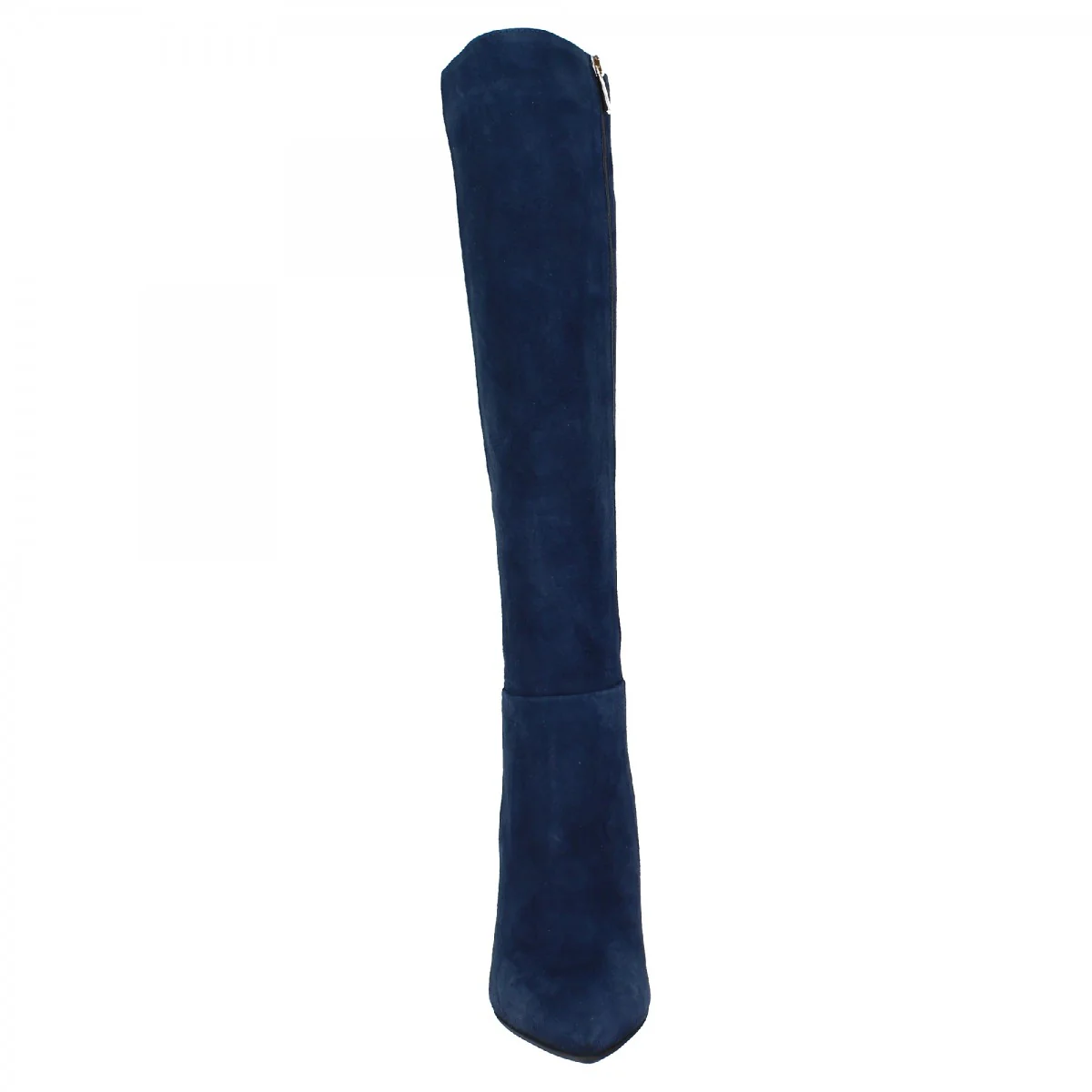 Stivali da donna al ginocchio a punta con tacco a spillo fatti a mano in pelle di camoscio blu - Image 5