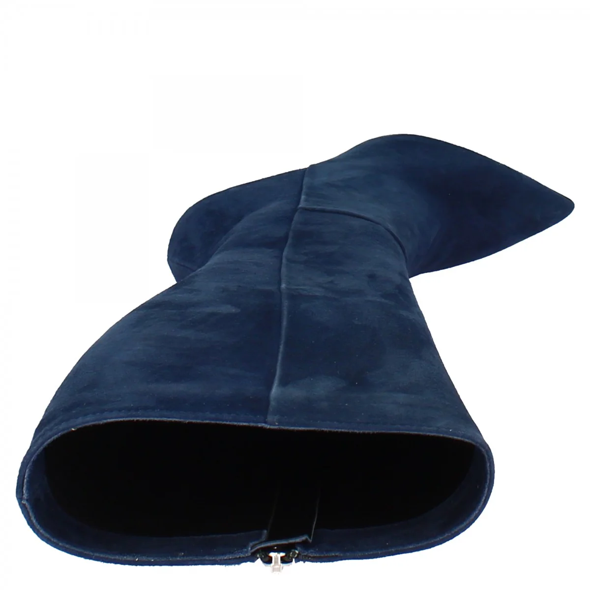 Stivali da donna al ginocchio a punta con tacco a spillo fatti a mano in pelle di camoscio blu - Image 6